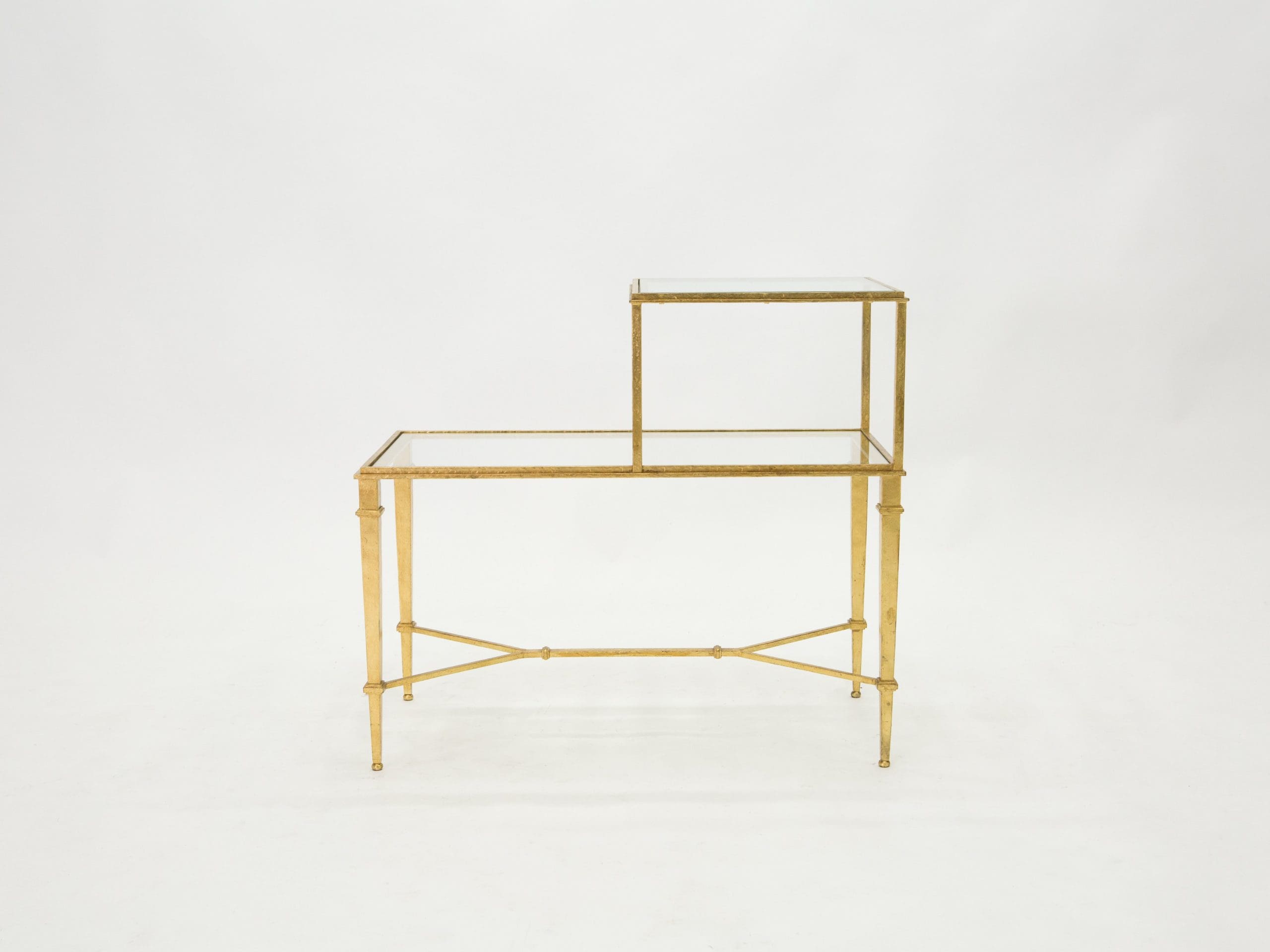 Table d’Appoint Roger Thibier : Chef-d’œuvre en Fer Forgé Doré des Années 60