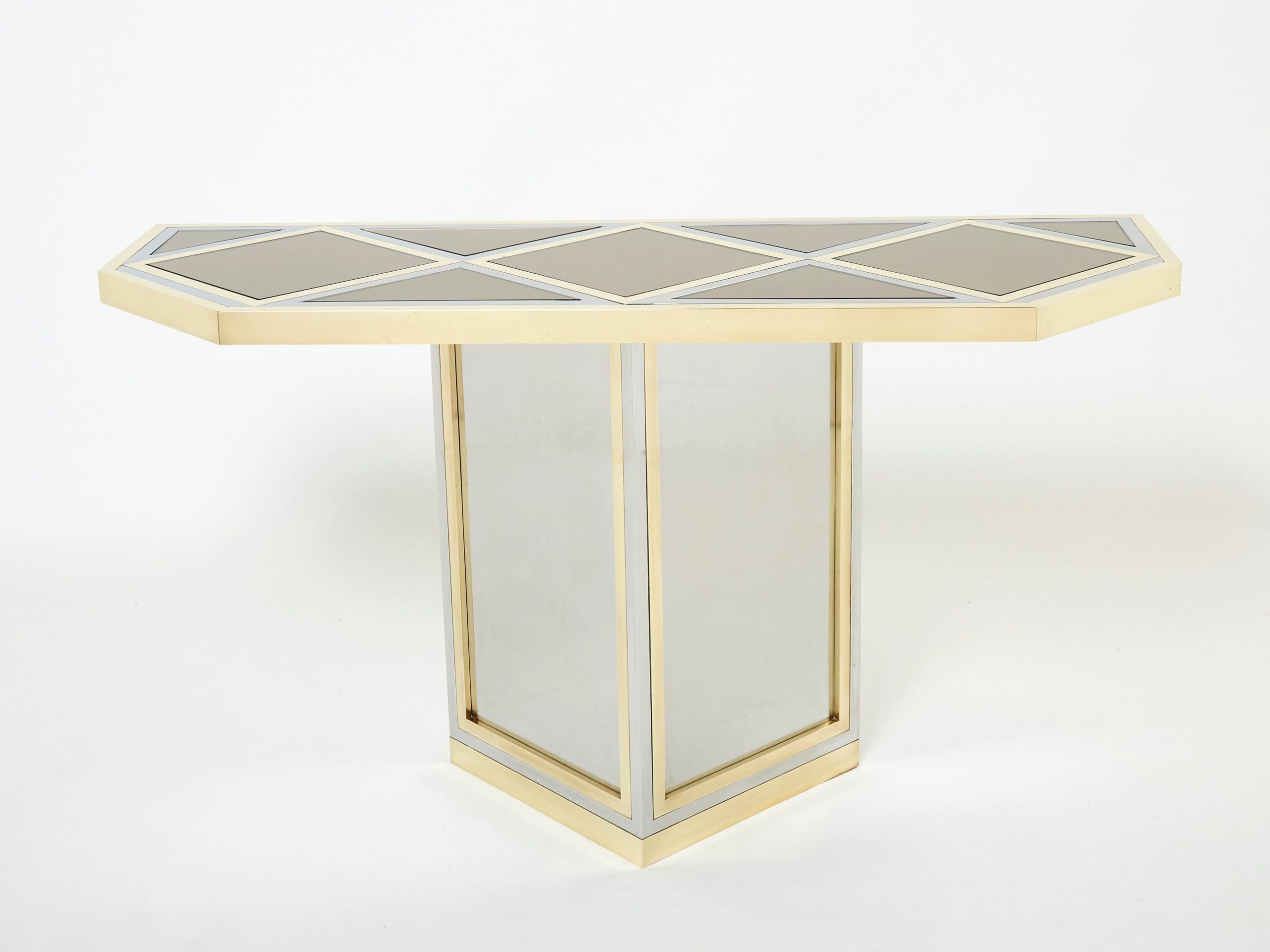 brass chrome steel mirrored console table by romeo rega 1970s
