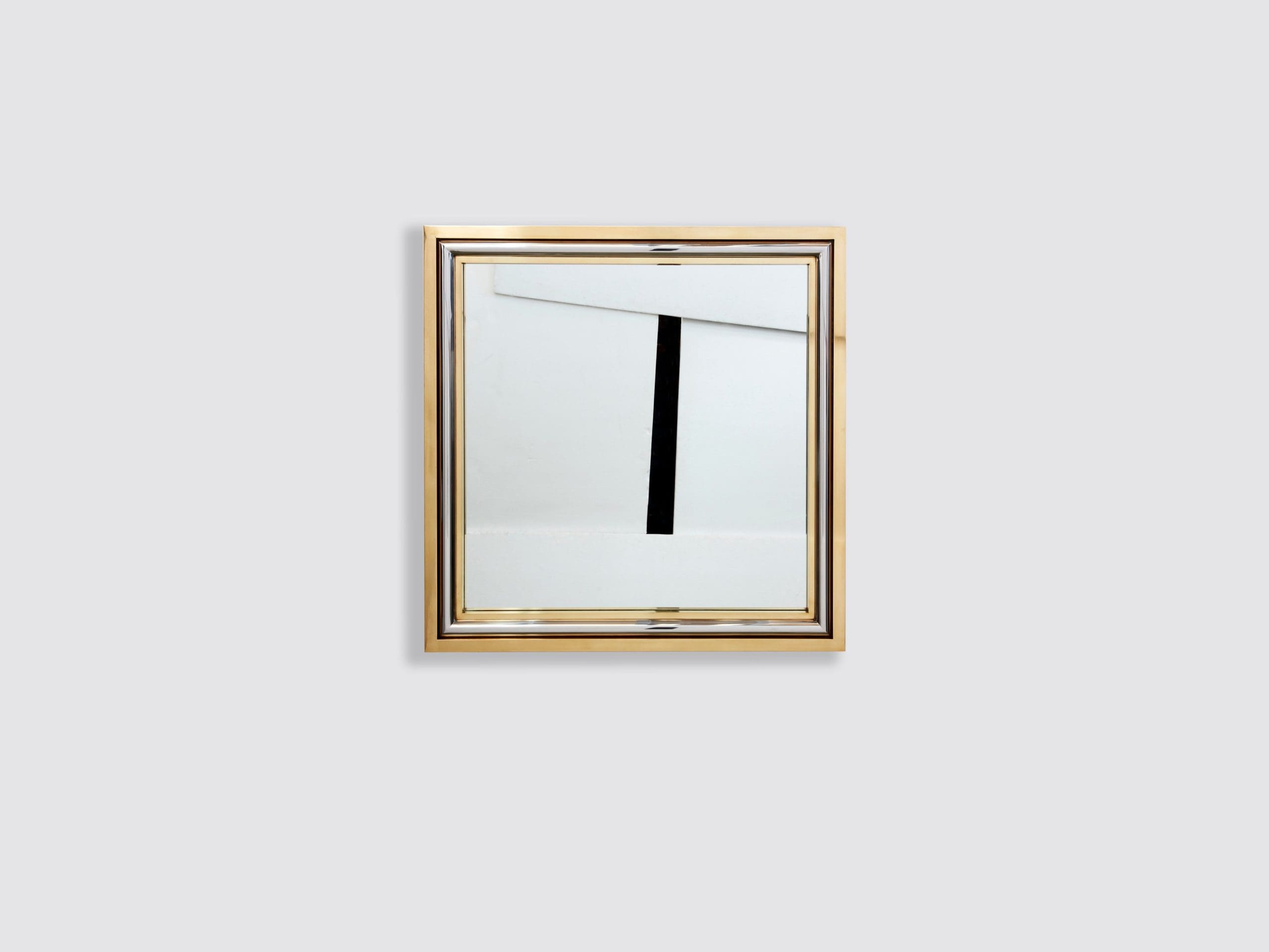 Miroir Carré en Laiton et Chrome par Romeo Rega pour Metalarte, 1970s