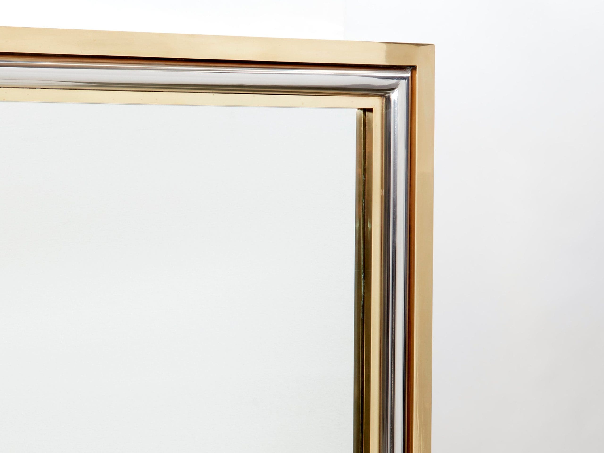 Miroir Carré en Laiton et Chrome par Romeo Rega pour Metalarte, 1970s