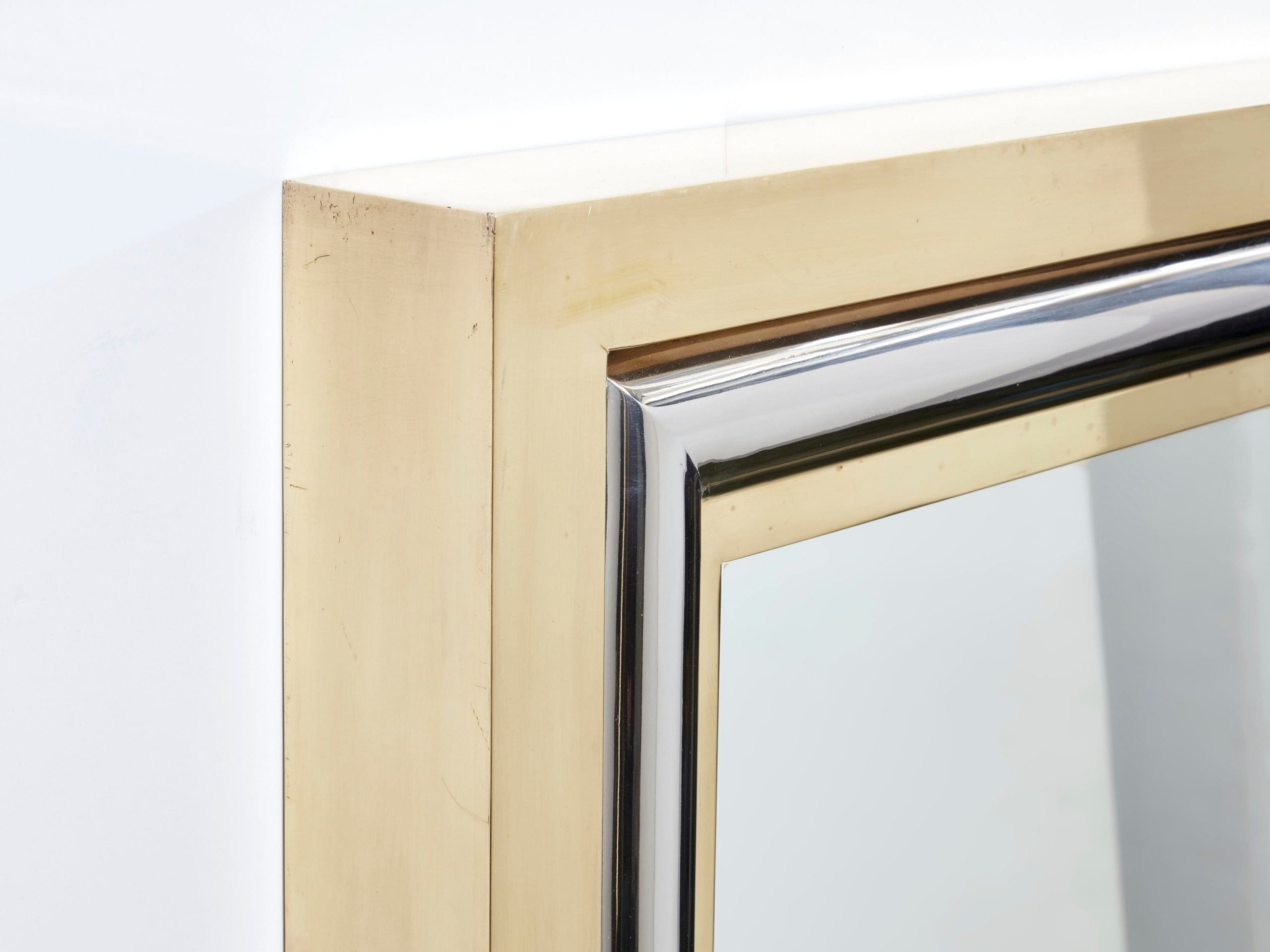 Miroir Carré en Laiton et Chrome par Romeo Rega pour Metalarte, 1970s