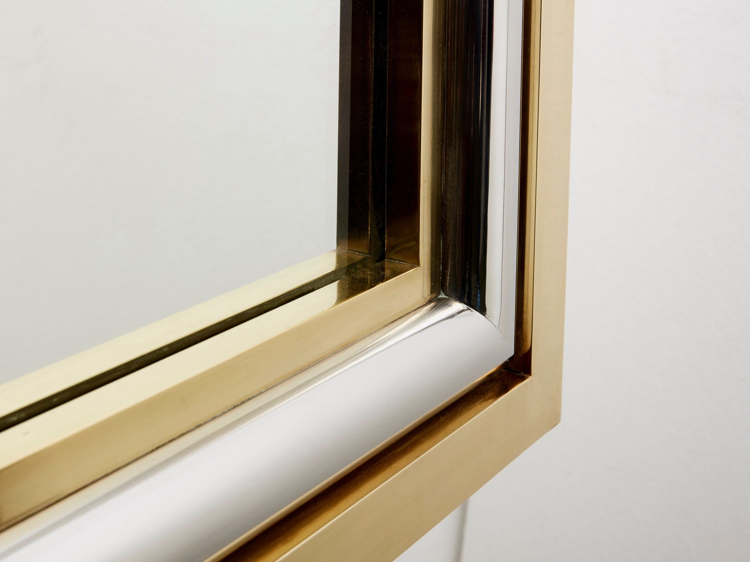 Miroir Carré en Laiton et Chrome par Romeo Rega pour Metalarte, 1970s