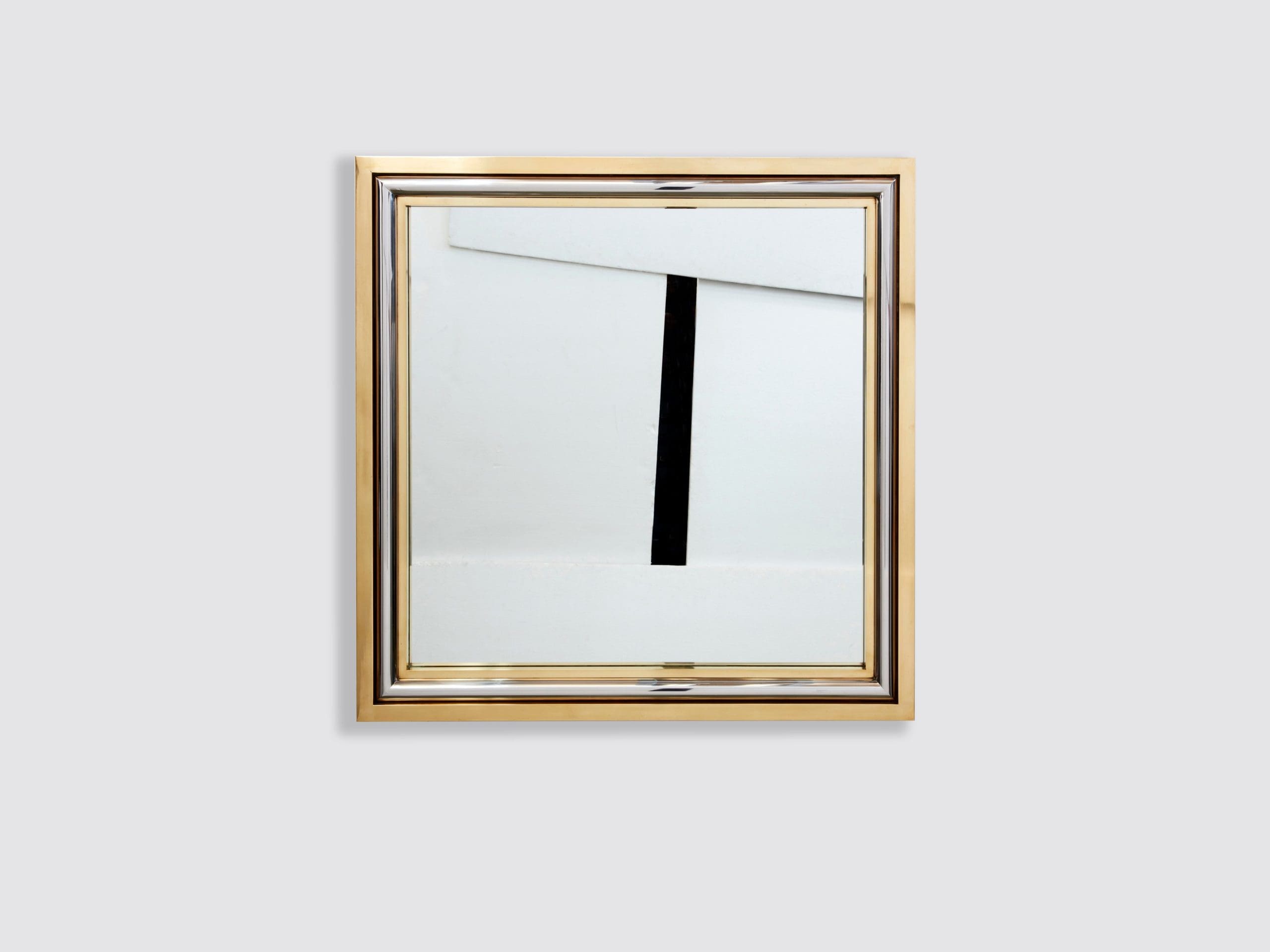 Miroir Carré en Laiton et Chrome par Romeo Rega pour Metalarte, 1970s