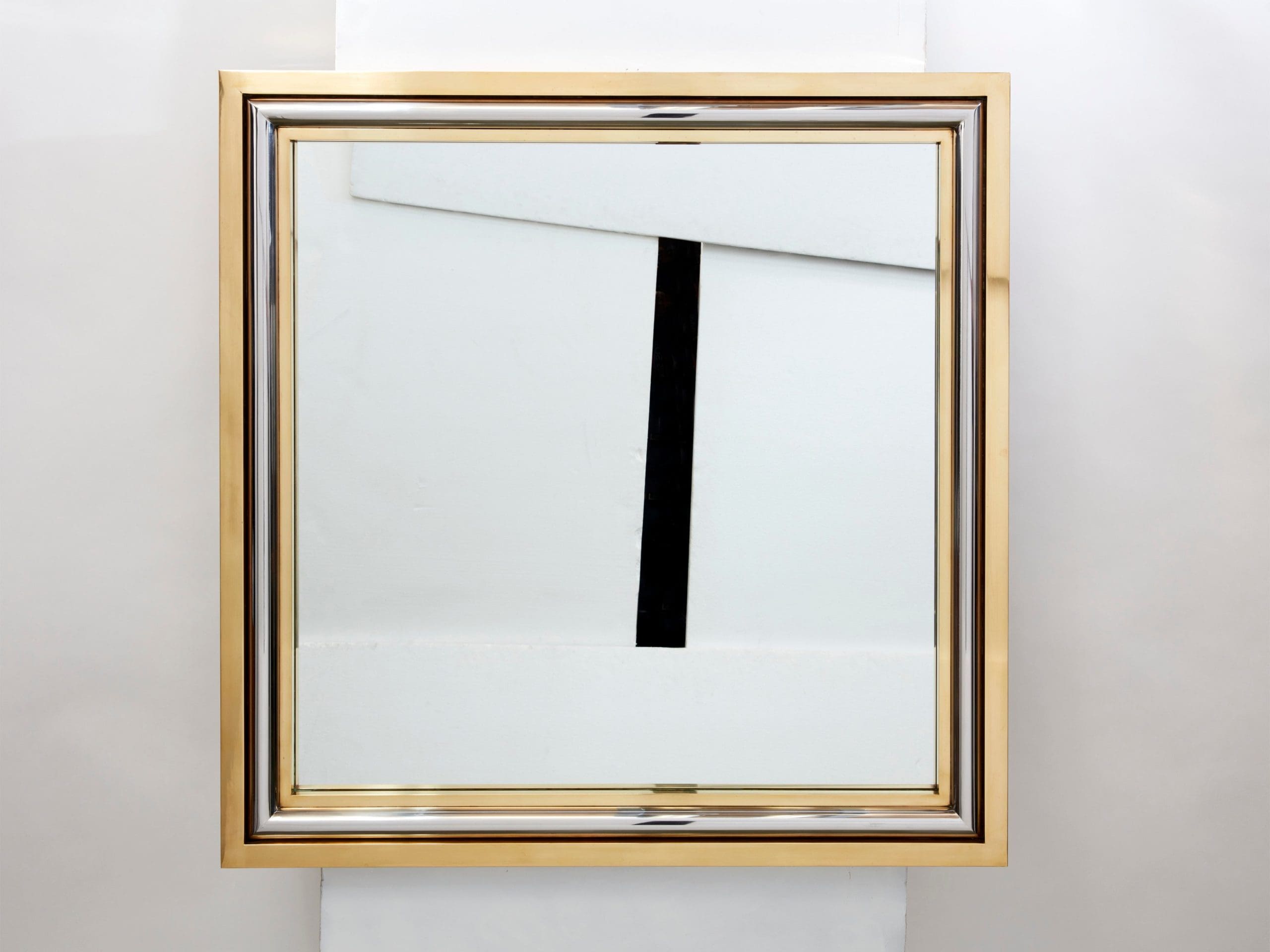 Miroir Carré en Laiton et Chrome par Romeo Rega pour Metalarte, 1970s