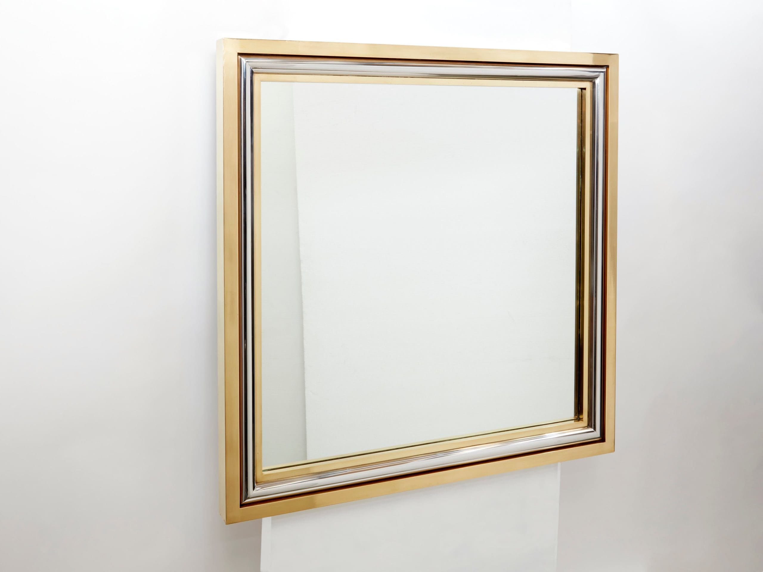 Miroir Carré en Laiton et Chrome par Romeo Rega pour Metalarte, 1970s