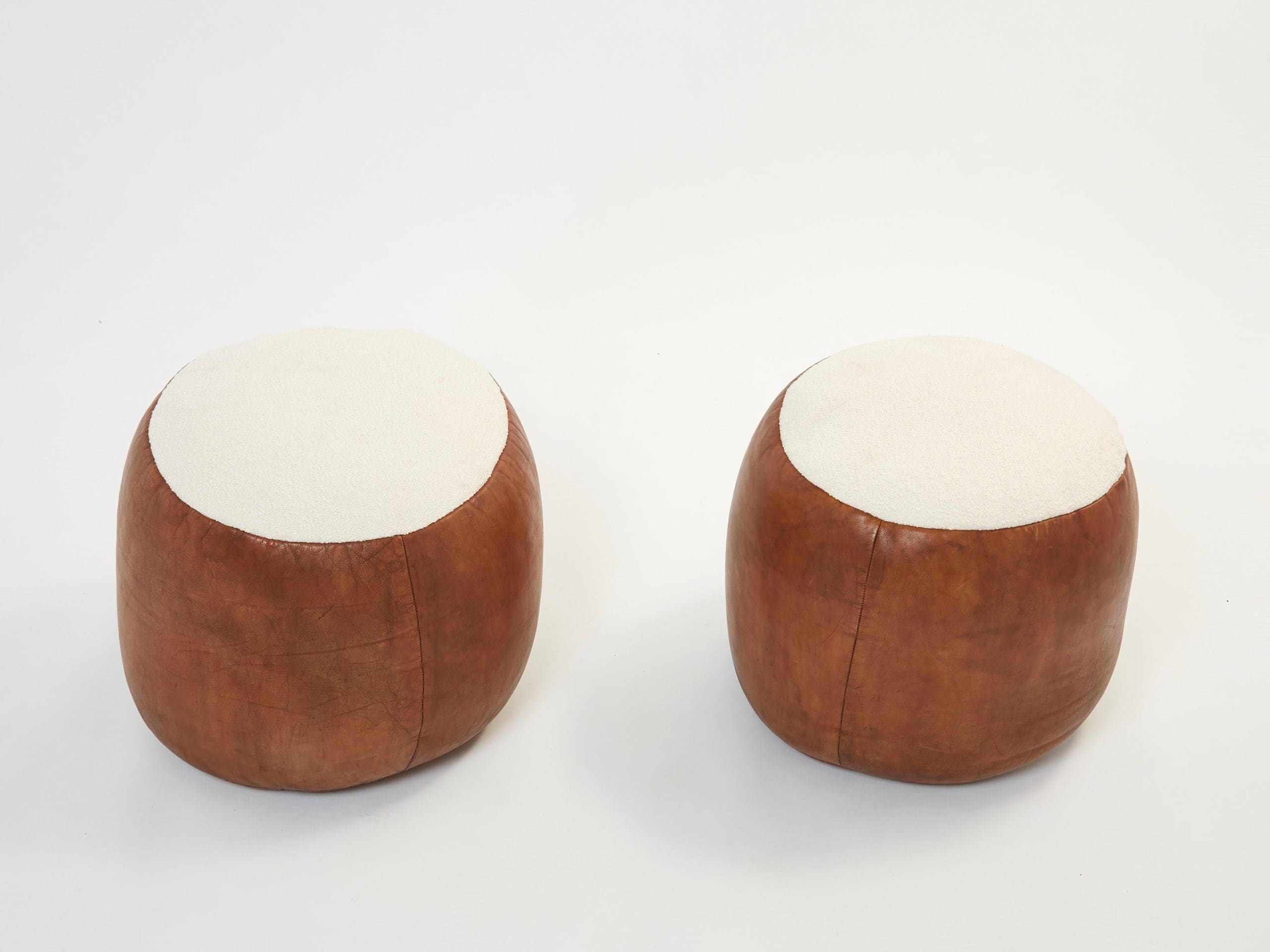 Ensemble de Deux Canapés Croissant par Raphaël Raffel, Cuir et Bouclé, Années 1970