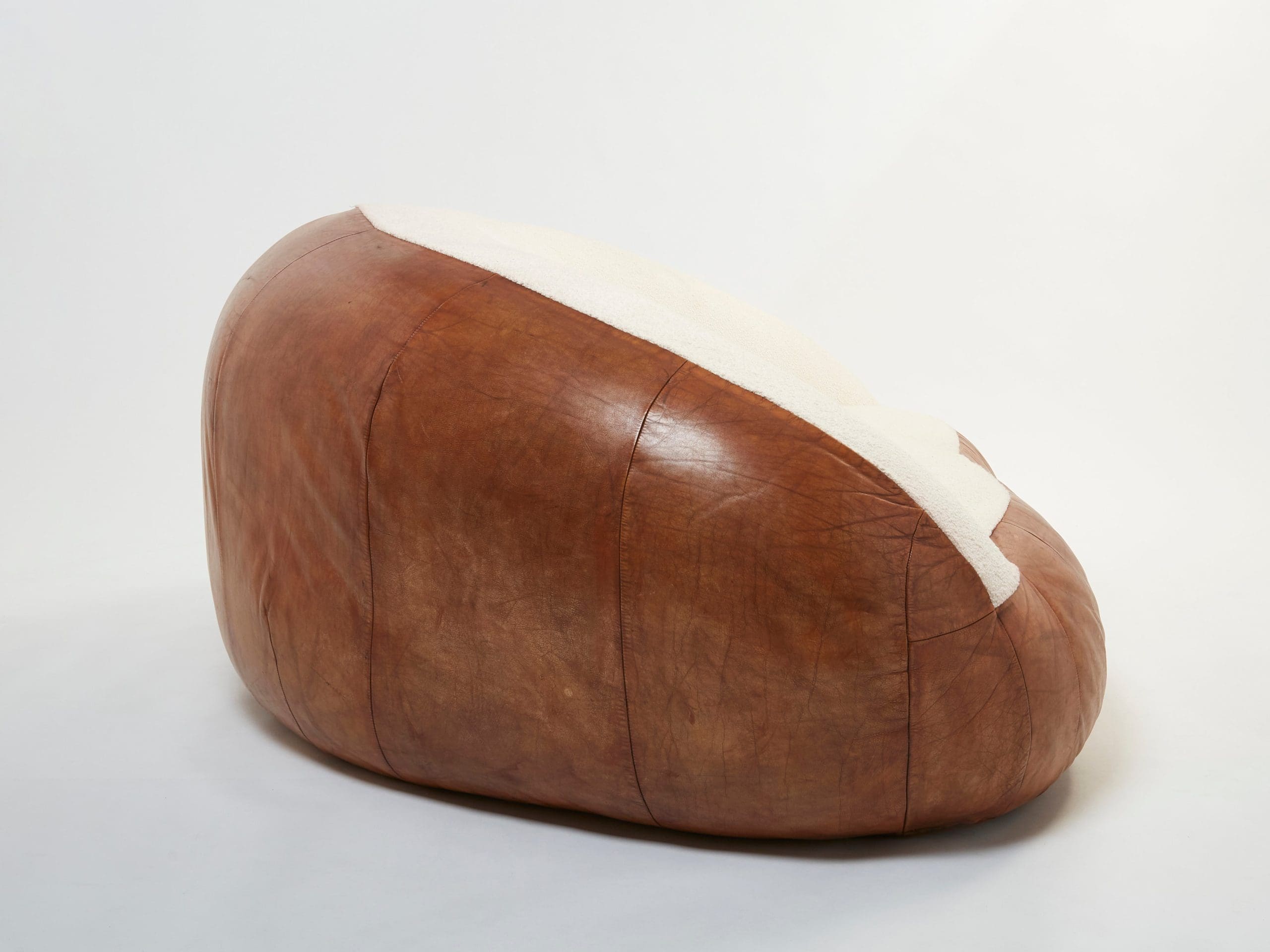 Ensemble de Deux Canapés Croissant par Raphaël Raffel, Cuir et Bouclé, Années 1970
