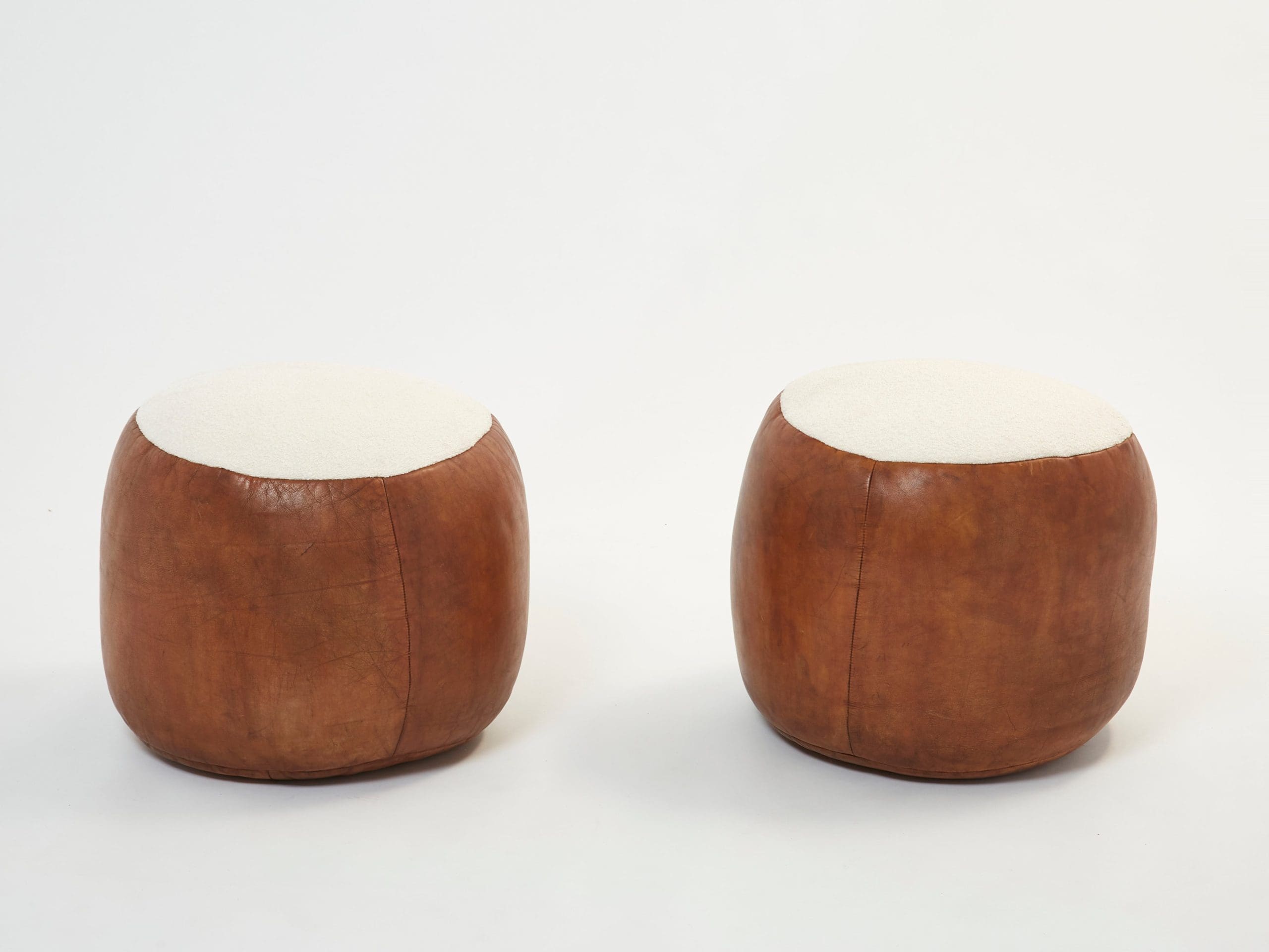 Ensemble de Deux Canapés Croissant par Raphaël Raffel, Cuir et Bouclé, Années 1970