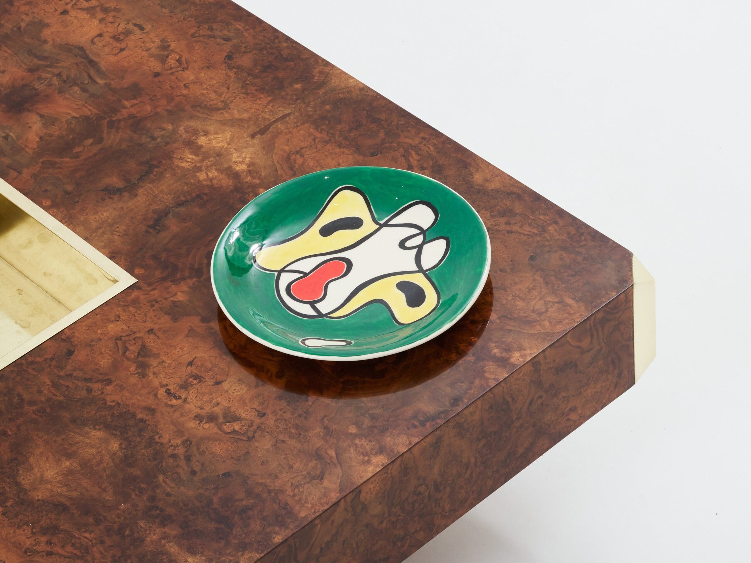 Table Basse Carrée Willy Rizzo en Loupe et Laiton, Modèle Alveo, Années 1970