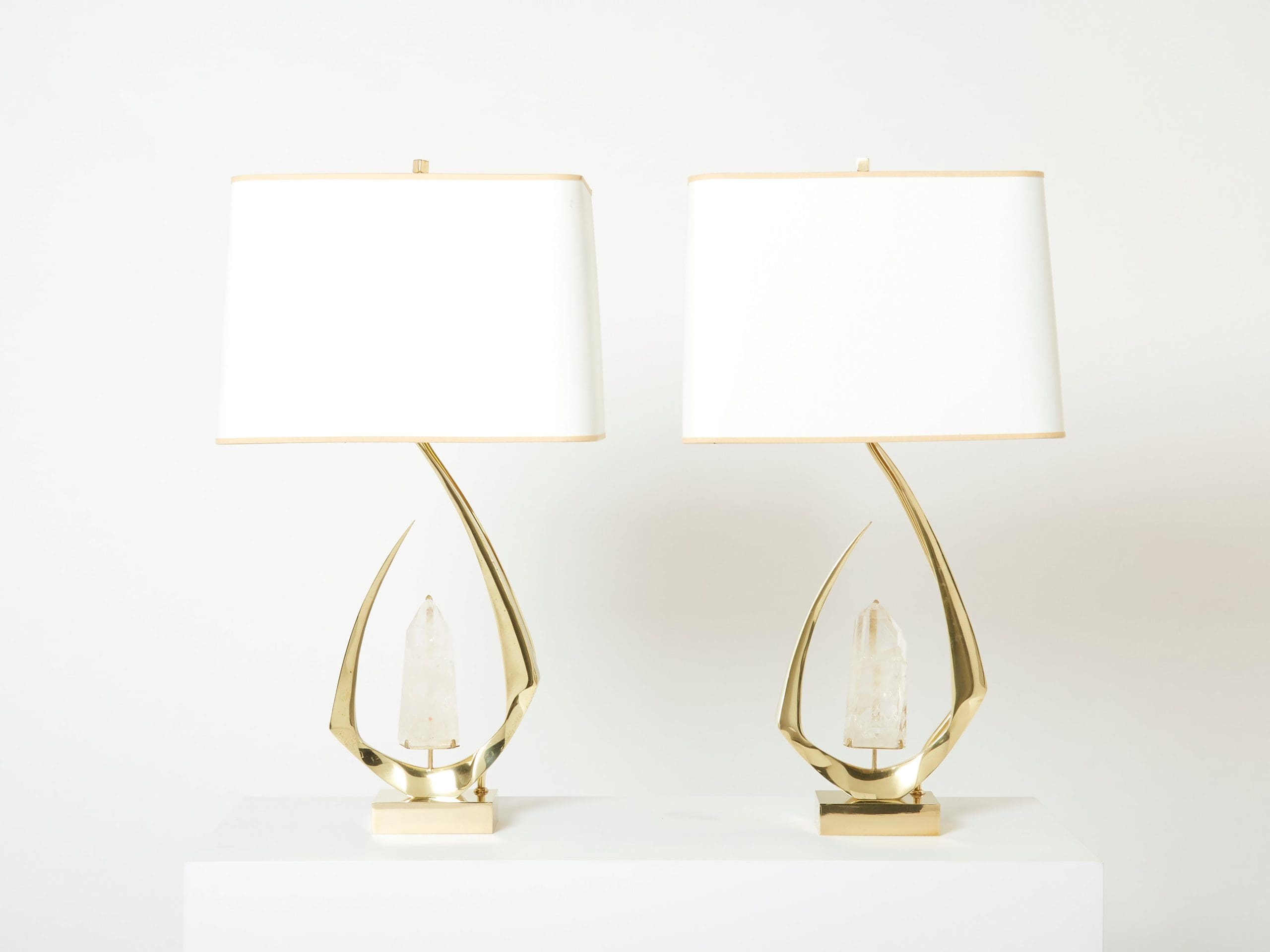 pair of signed willy daro brass rock crystal table lamps 1970