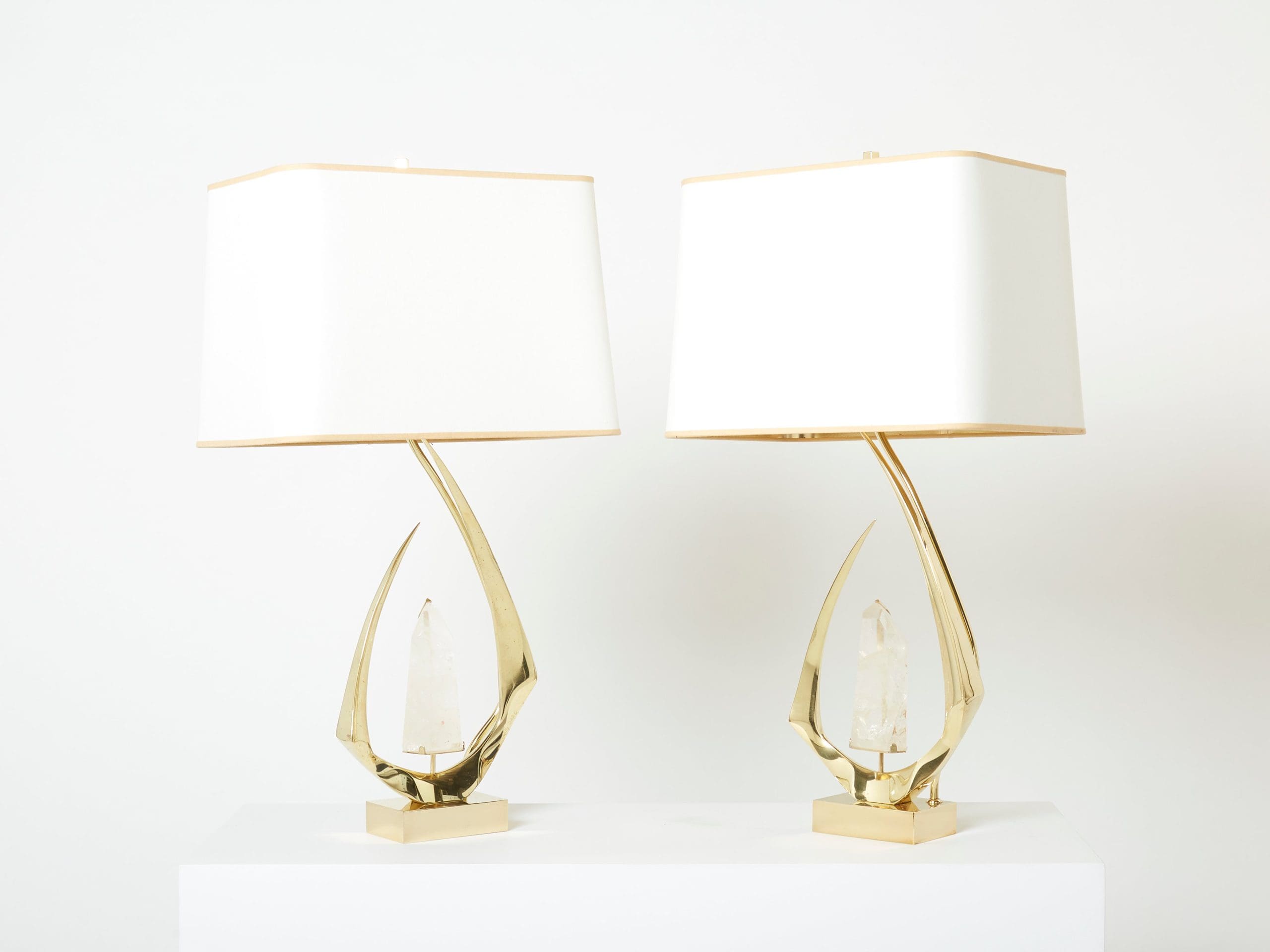 pair of signed willy daro brass rock crystal table lamps 1970
