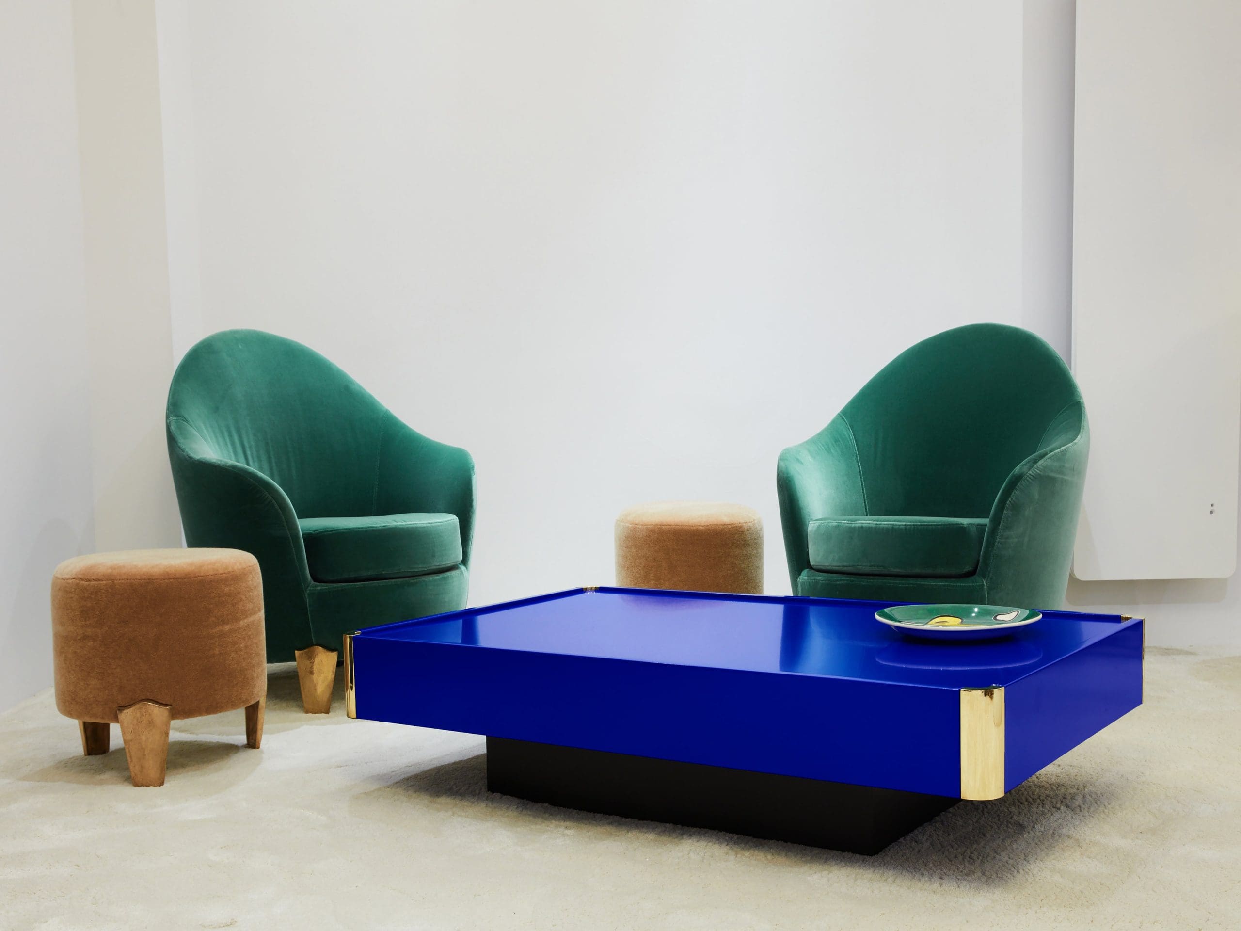 Table Basse en Laque Bleue Majorelle et Laiton par Willy Rizzo, Années 1970