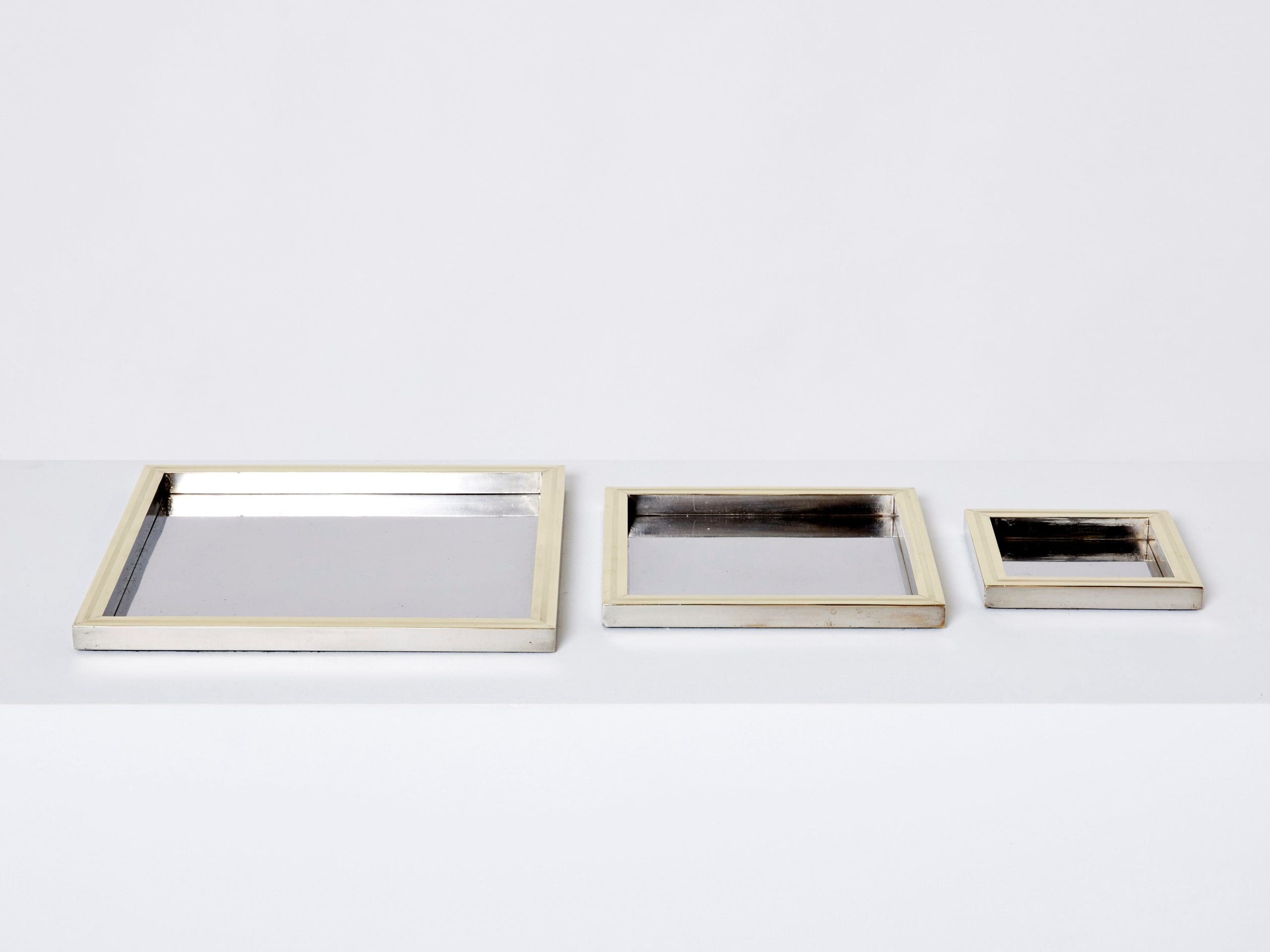 Ensemble de Plateaux Gigognes en Acier et Laiton par Willy Rizzo, Années 1970