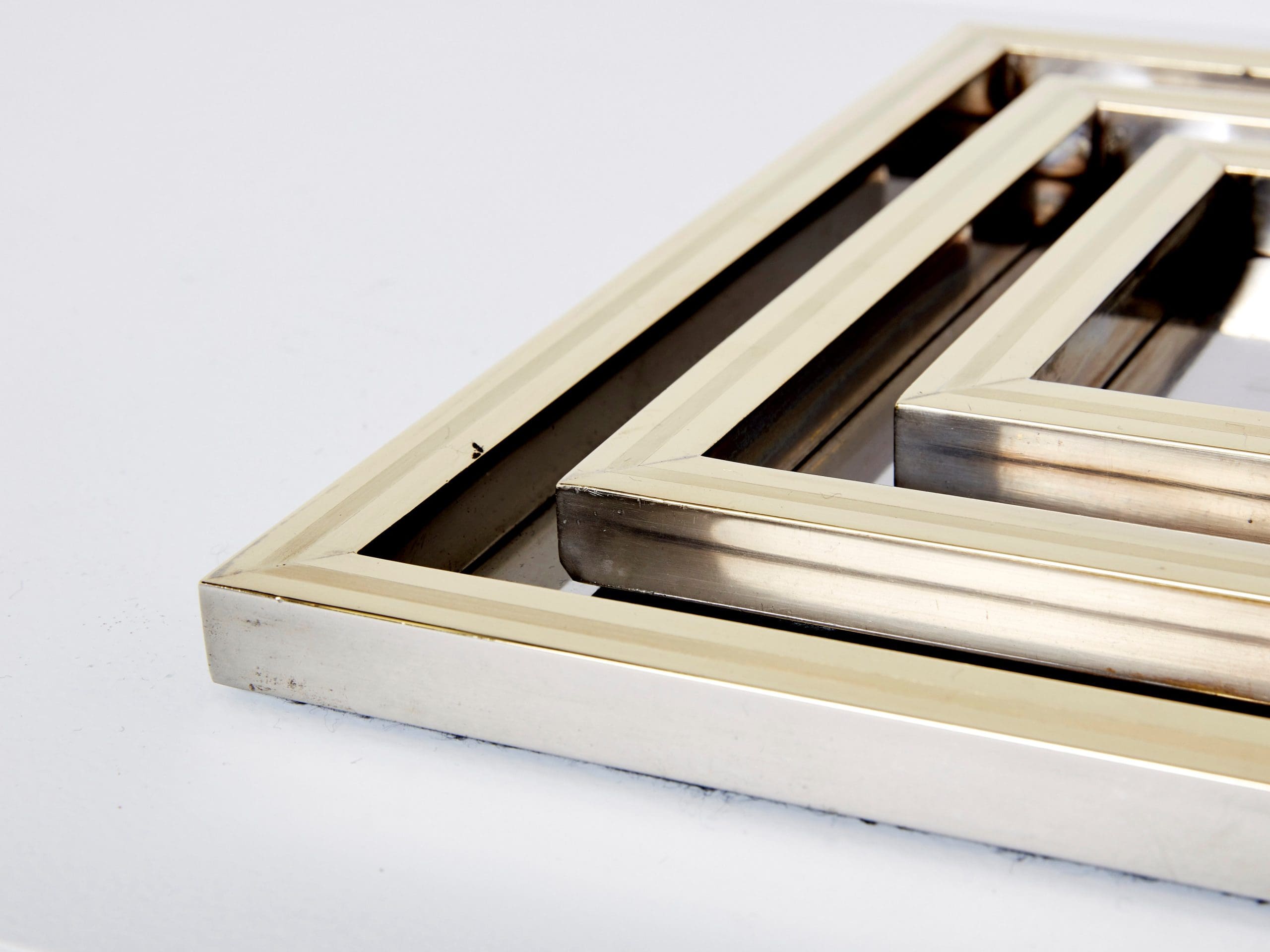 Ensemble de Plateaux Gigognes en Acier et Laiton par Willy Rizzo, Années 1970