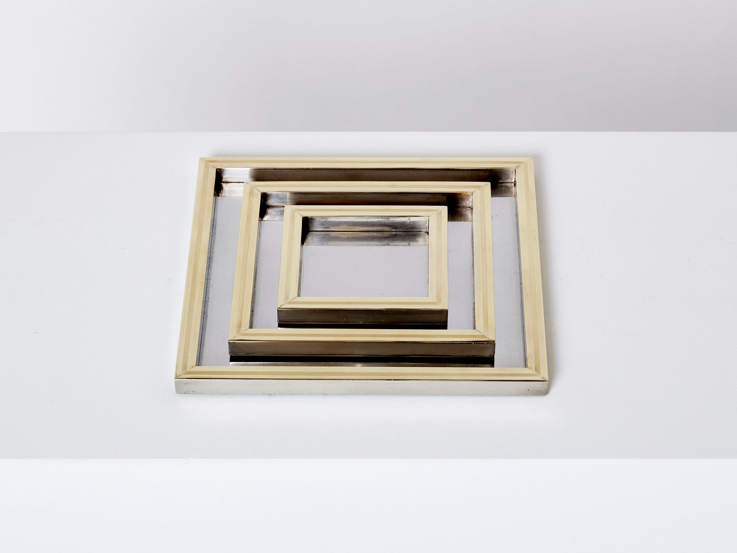 Ensemble de Plateaux Gigognes en Acier et Laiton par Willy Rizzo, Années 1970