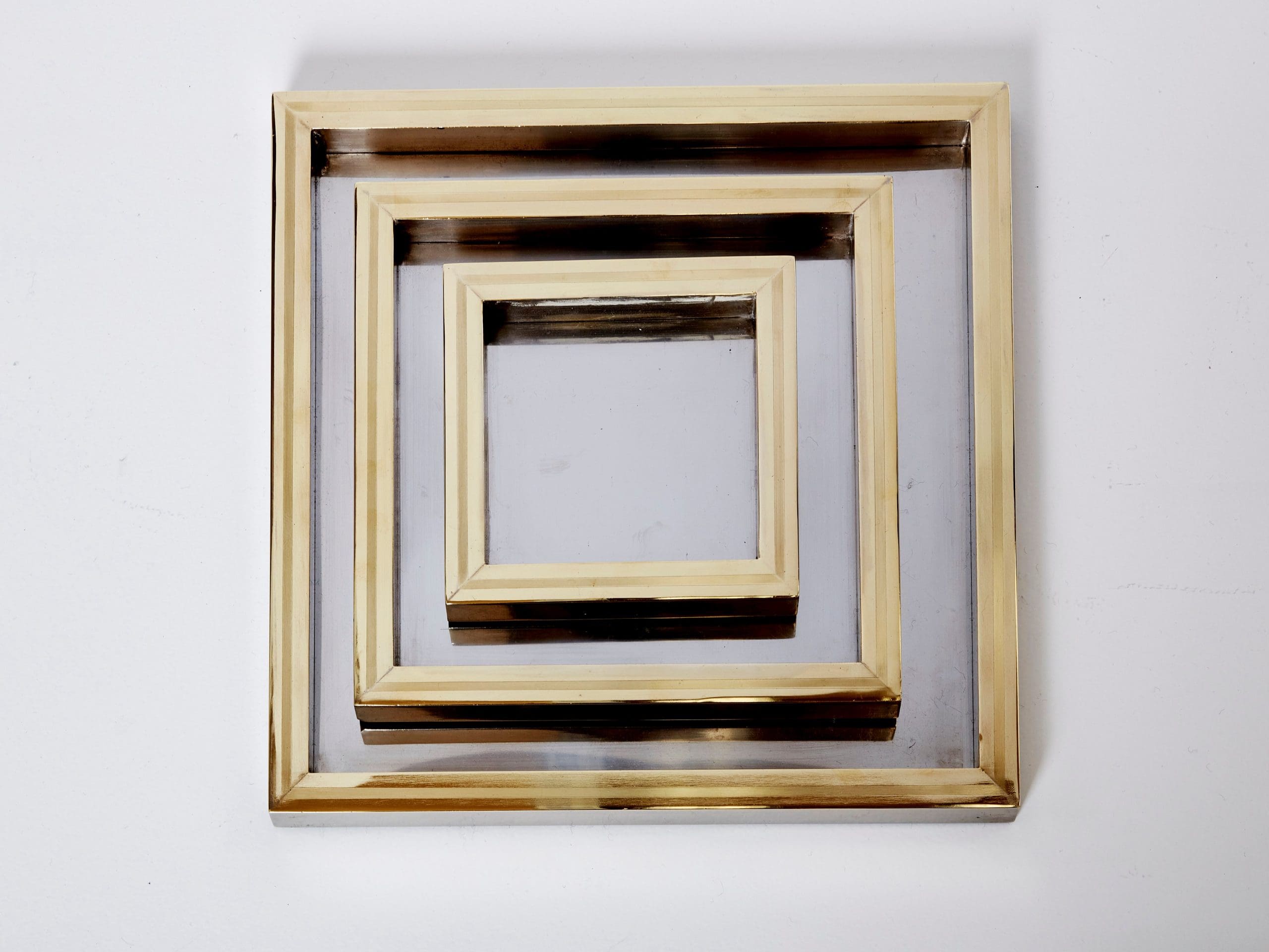 Ensemble de Plateaux Gigognes en Acier et Laiton par Willy Rizzo, Années 1970