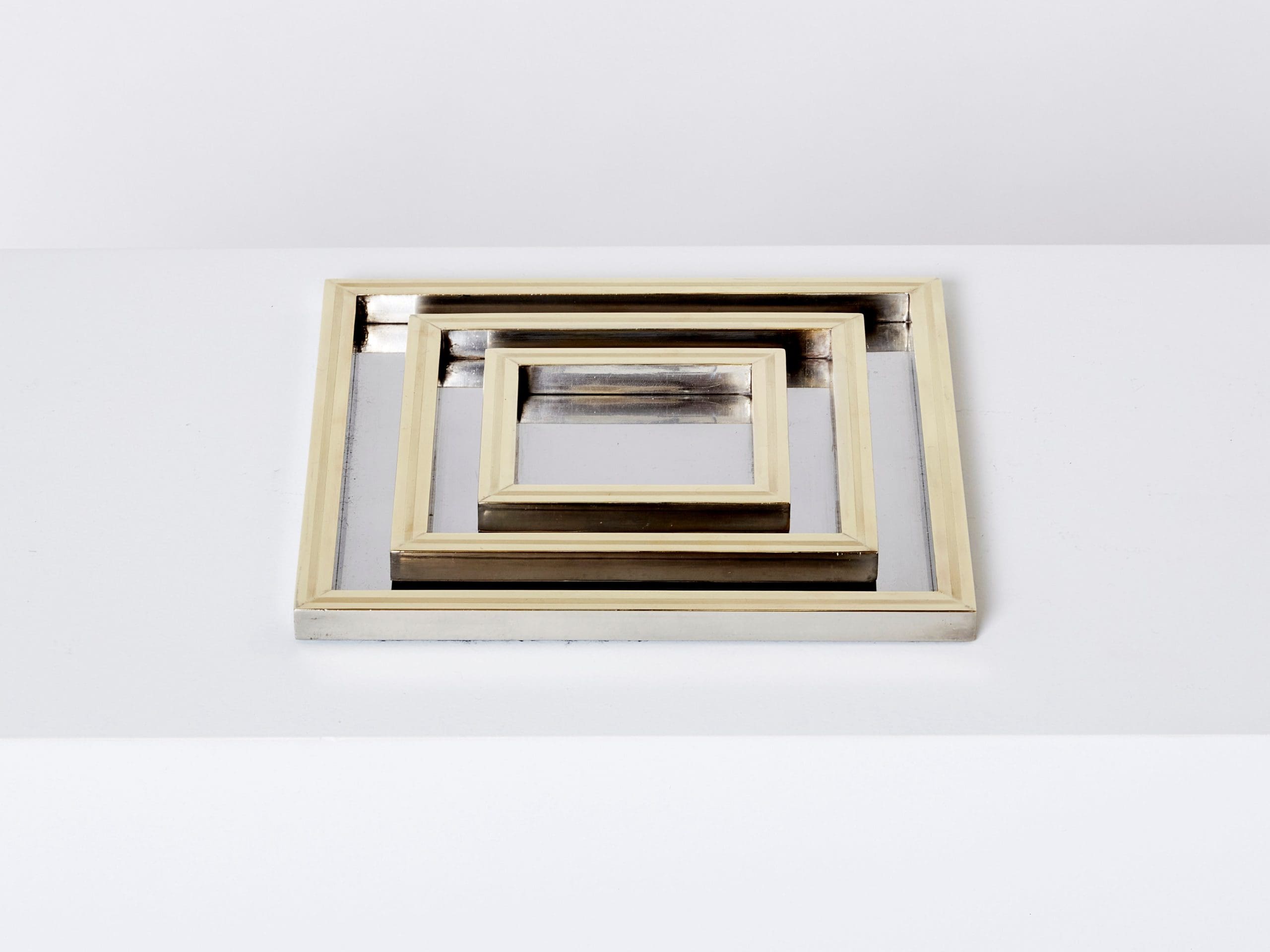 Ensemble de Plateaux Gigognes en Acier et Laiton par Willy Rizzo, Années 1970