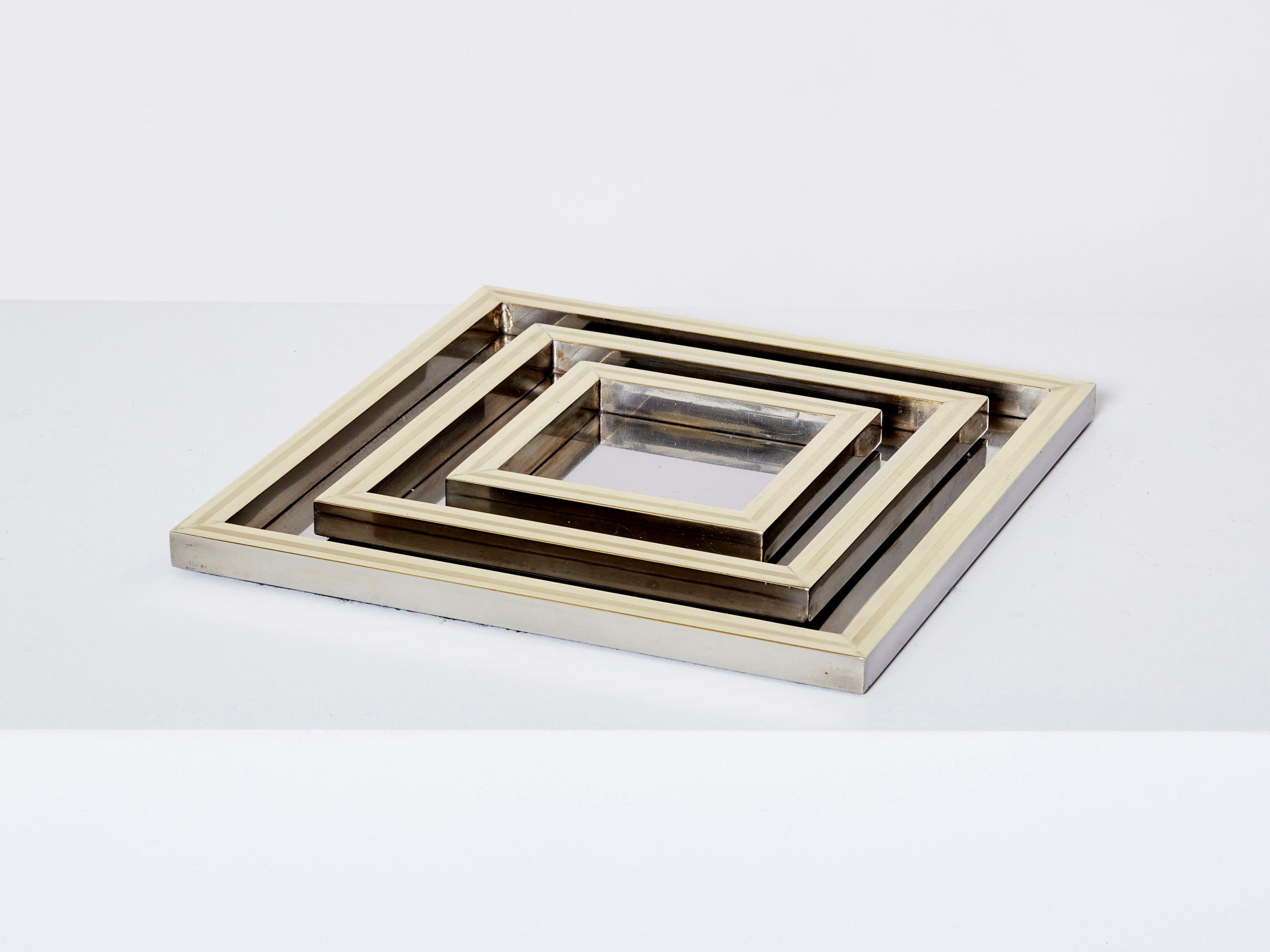Ensemble de Plateaux Gigognes en Acier et Laiton par Willy Rizzo, Années 1970