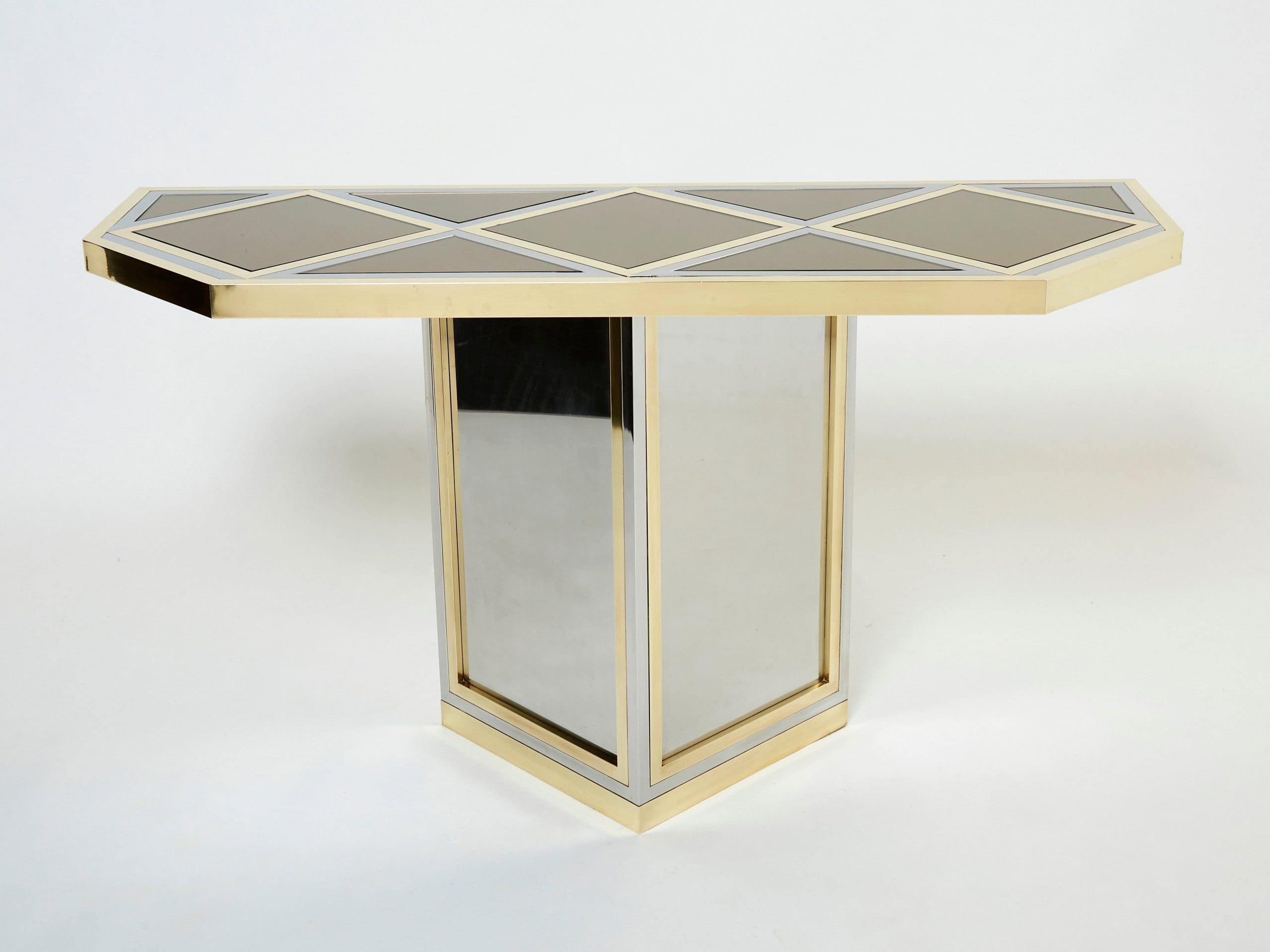 brass chrome steel mirrored console table by romeo rega 1970s