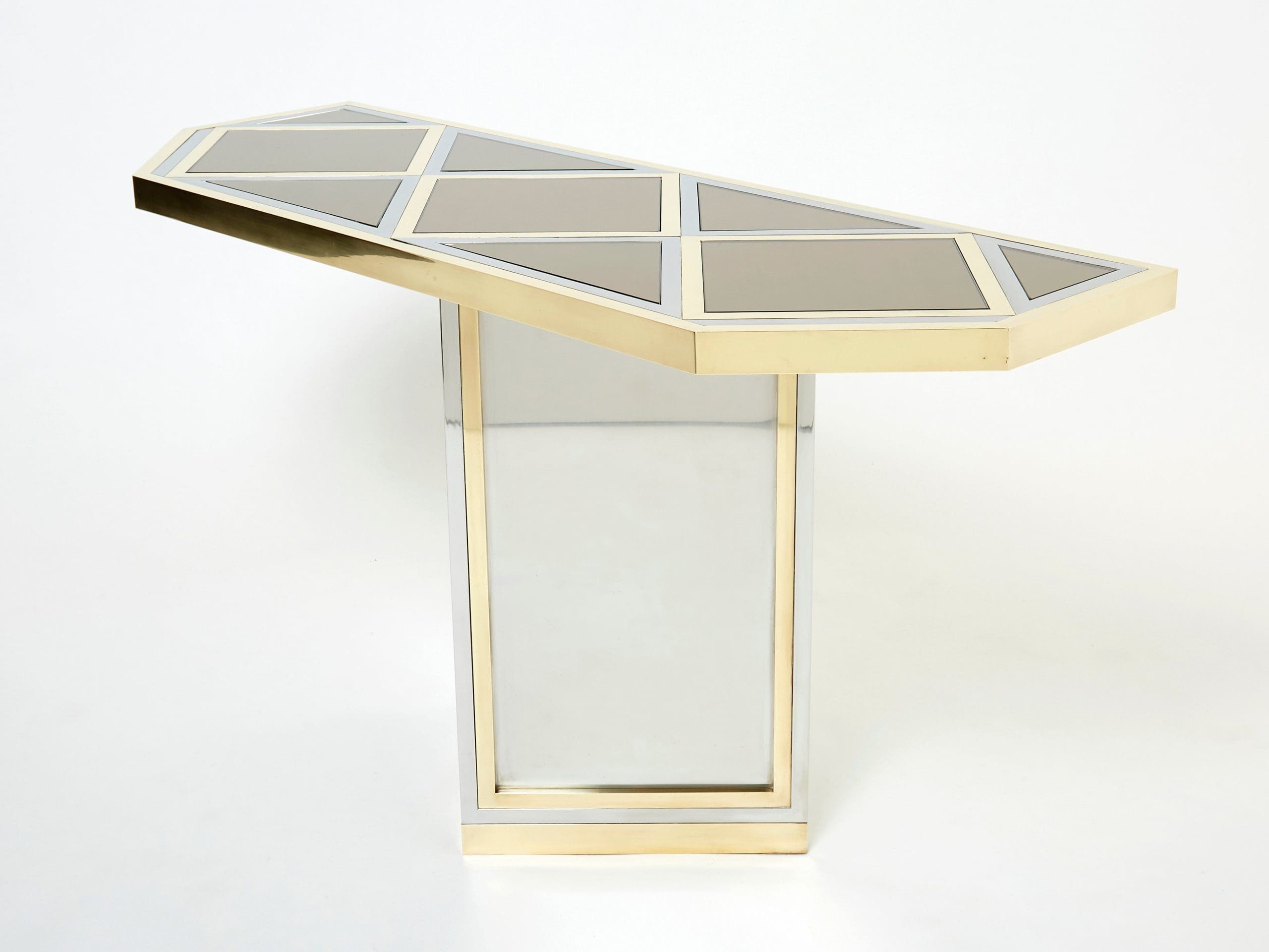 brass chrome steel mirrored console table by romeo rega 1970s