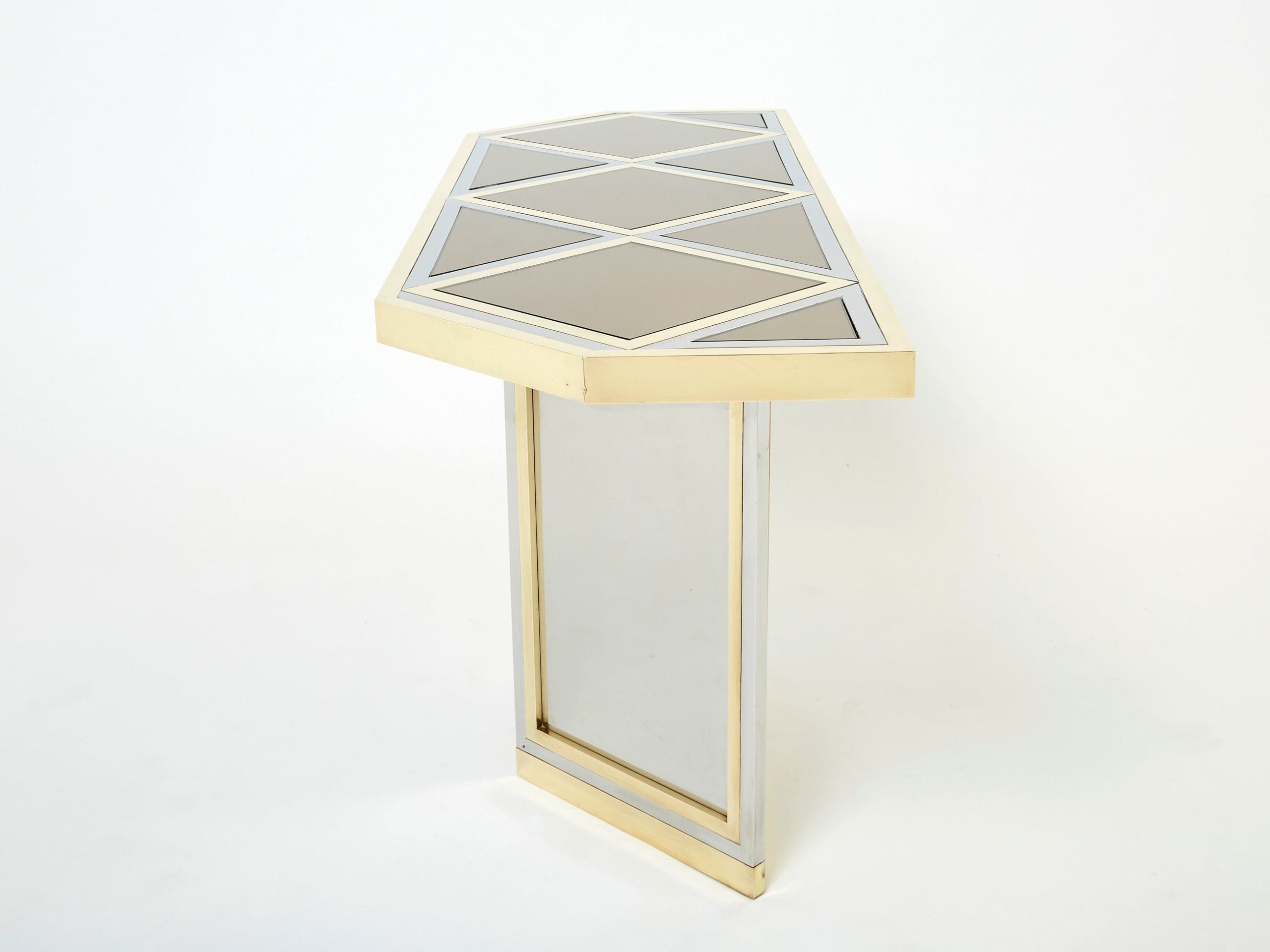 brass chrome steel mirrored console table by romeo rega 1970s