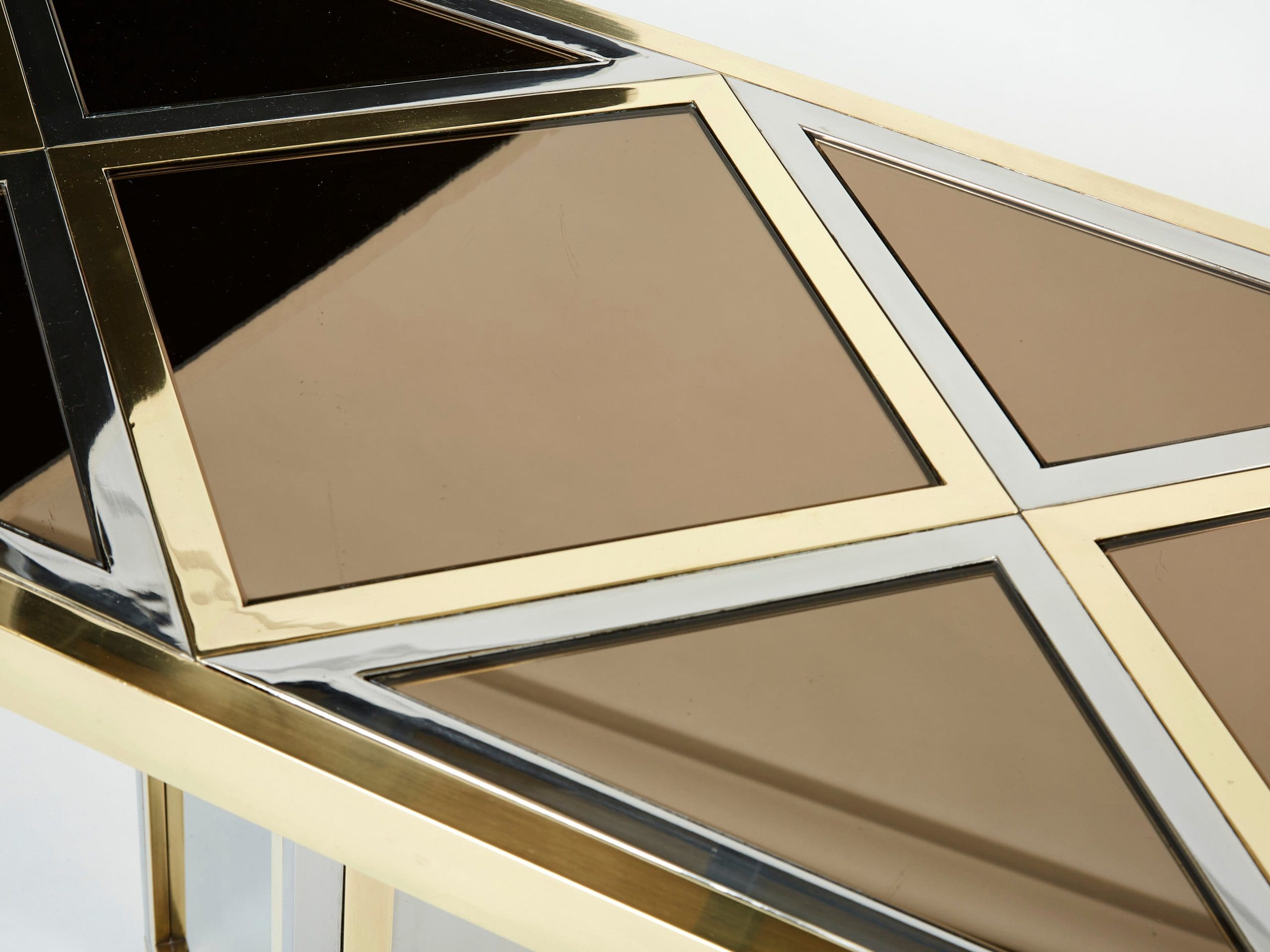 brass chrome steel mirrored console table by romeo rega 1970s