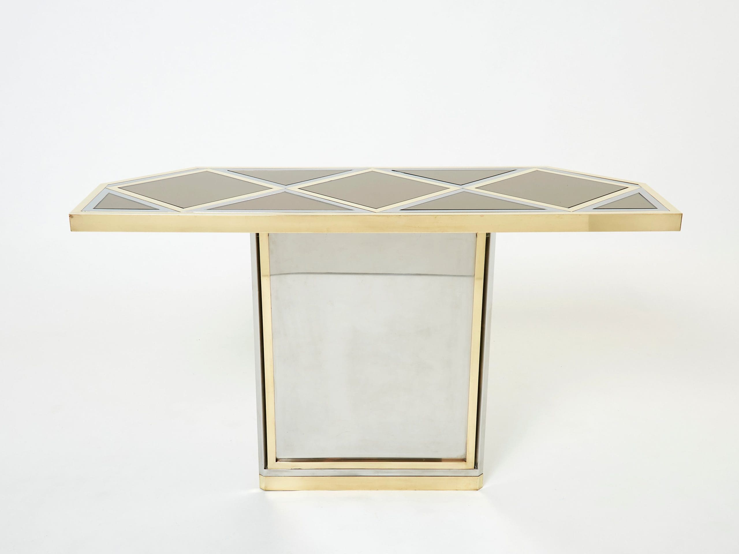 brass chrome steel mirrored console table by romeo rega 1970s