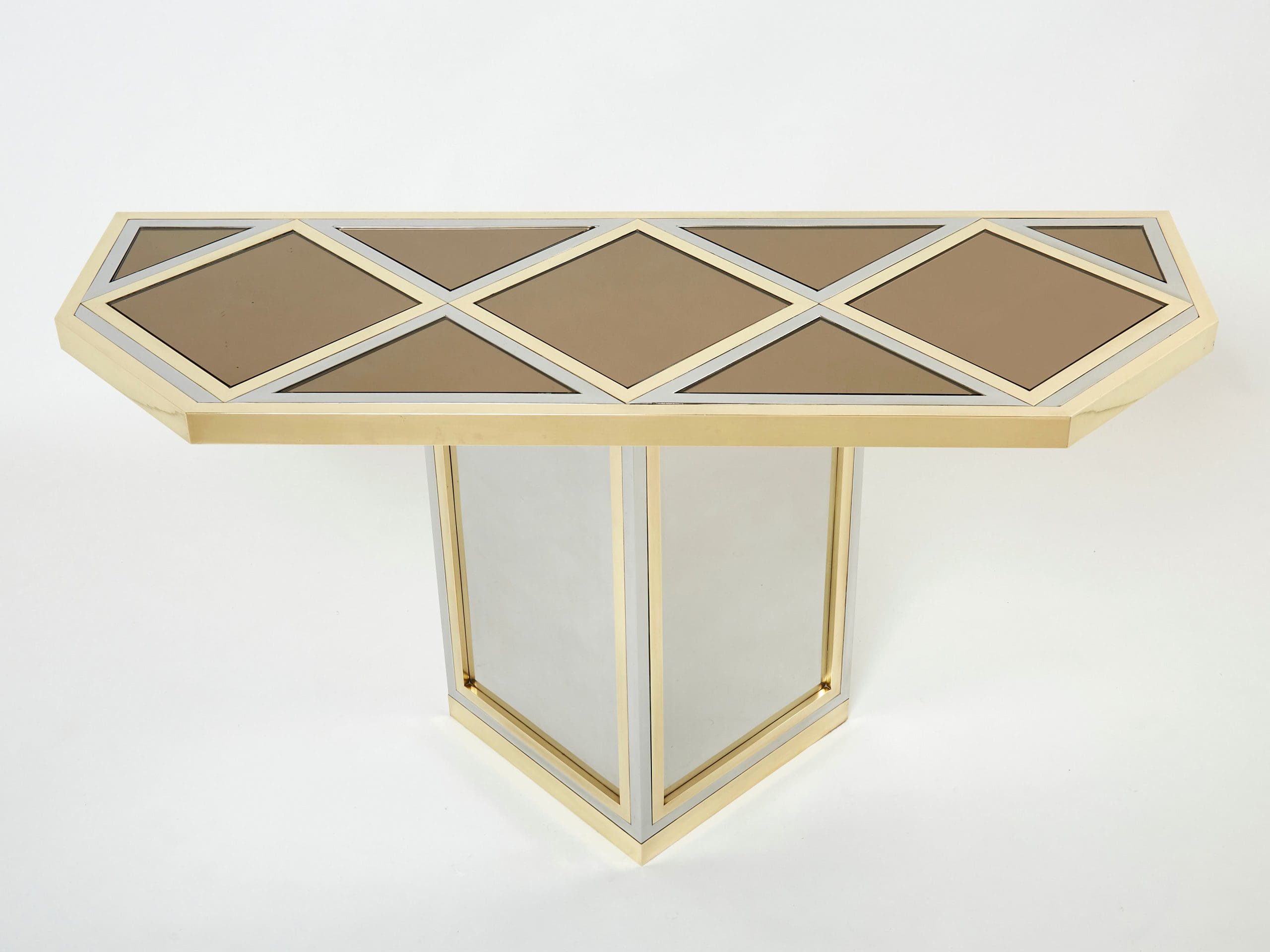 brass chrome steel mirrored console table by romeo rega 1970s