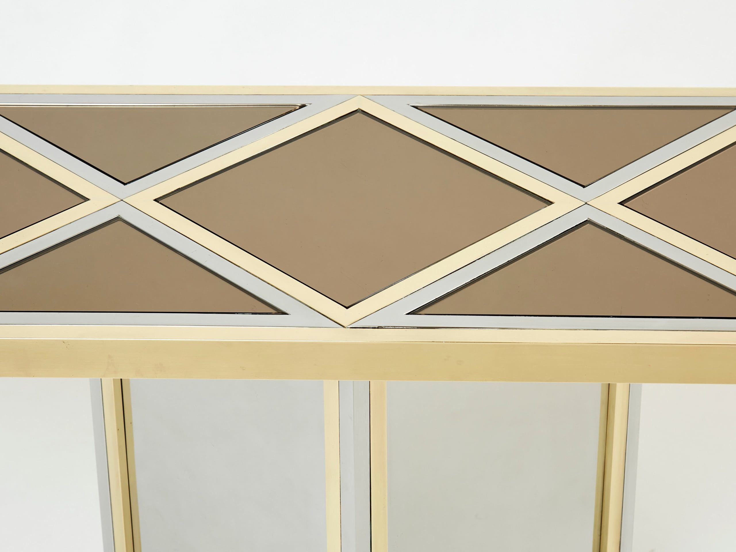 brass chrome steel mirrored console table by romeo rega 1970s