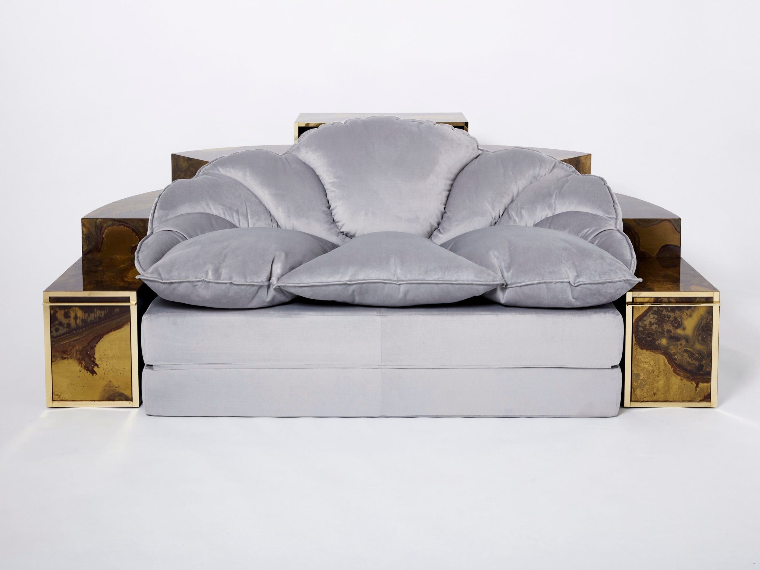Sofa-lit en velours de laiton oxydé Isabelle & Richard Faure, années 1970