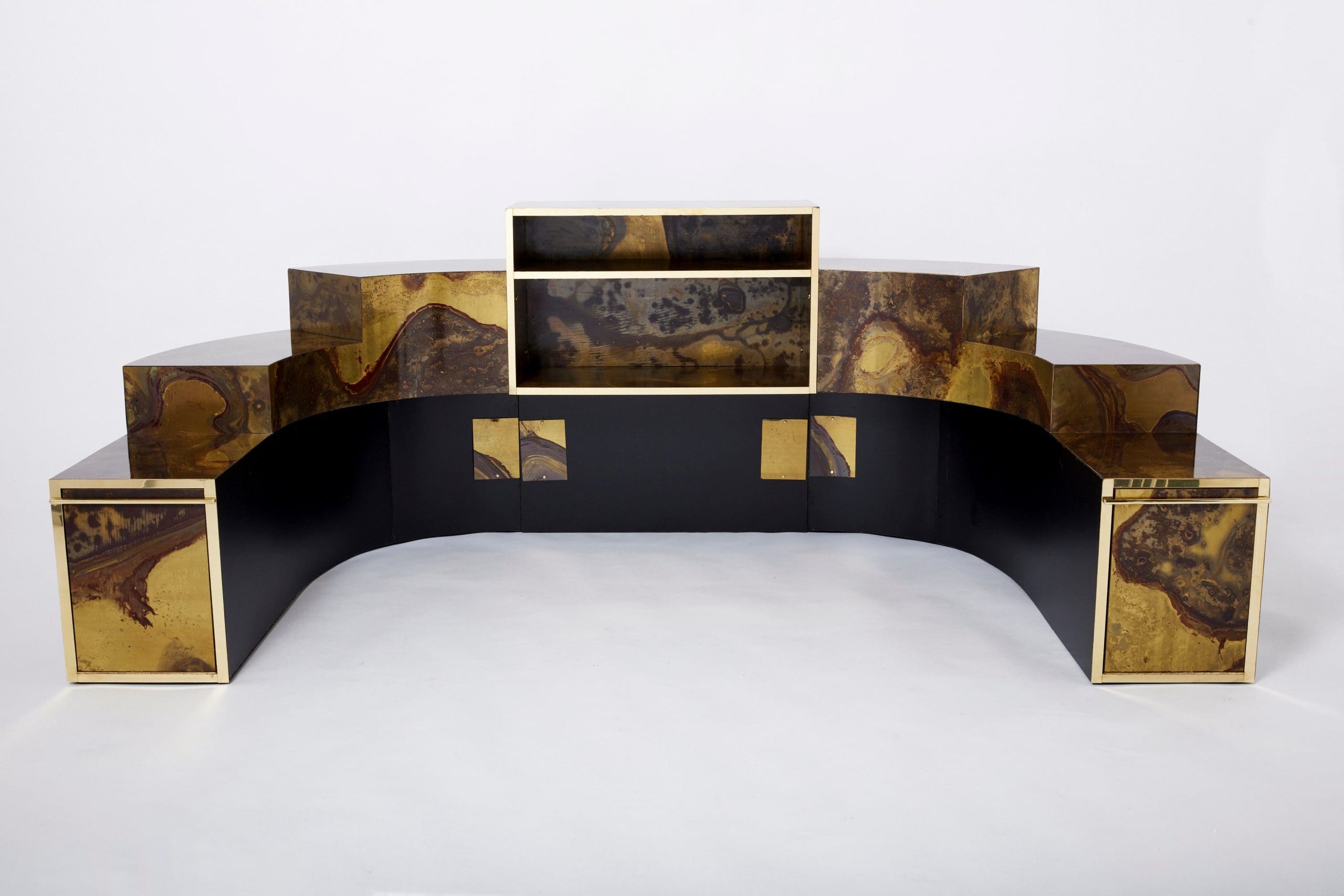 Sofa-lit en velours de laiton oxydé Isabelle & Richard Faure, années 1970