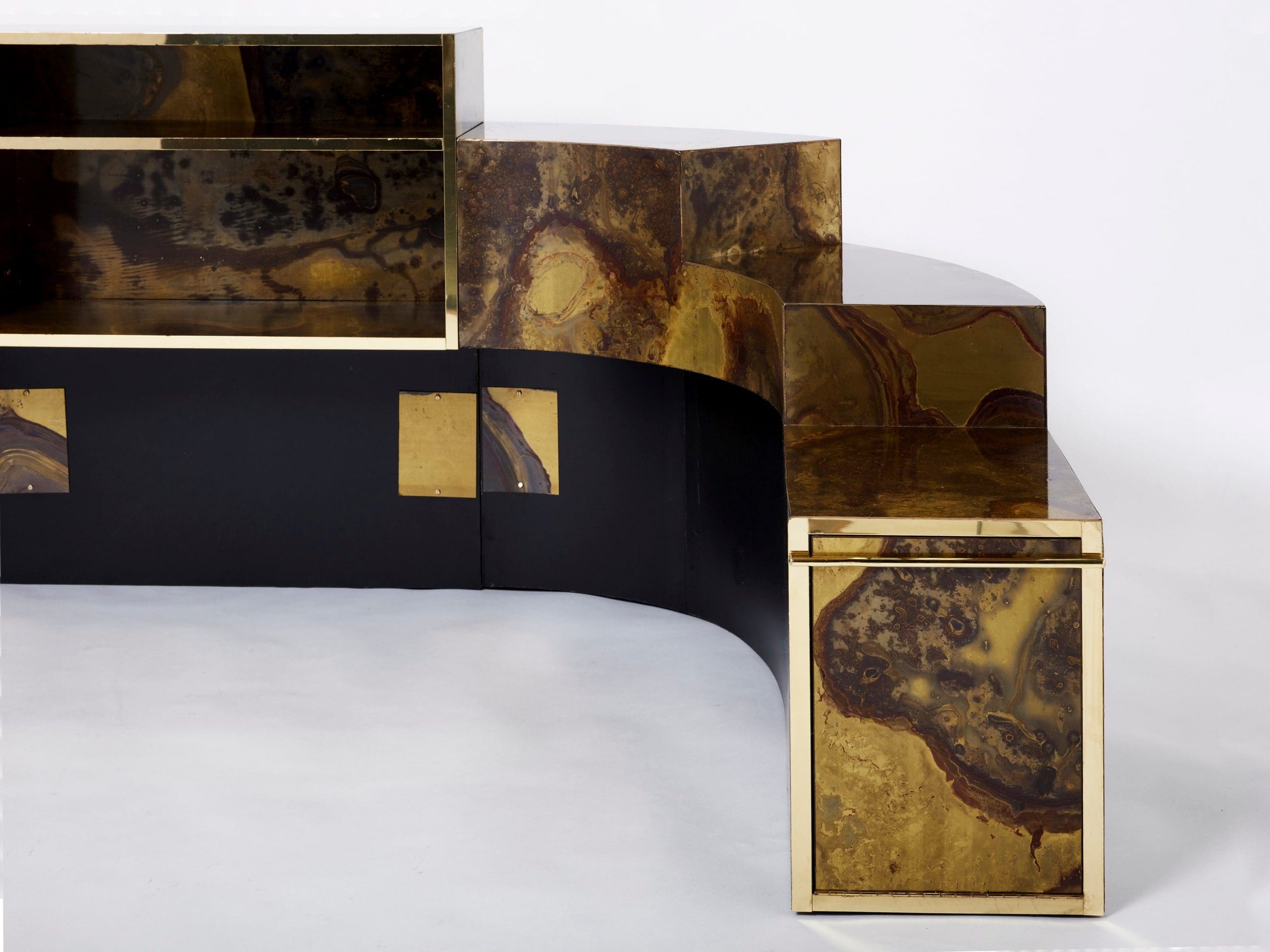 Sofa-lit en velours de laiton oxydé Isabelle & Richard Faure, années 1970