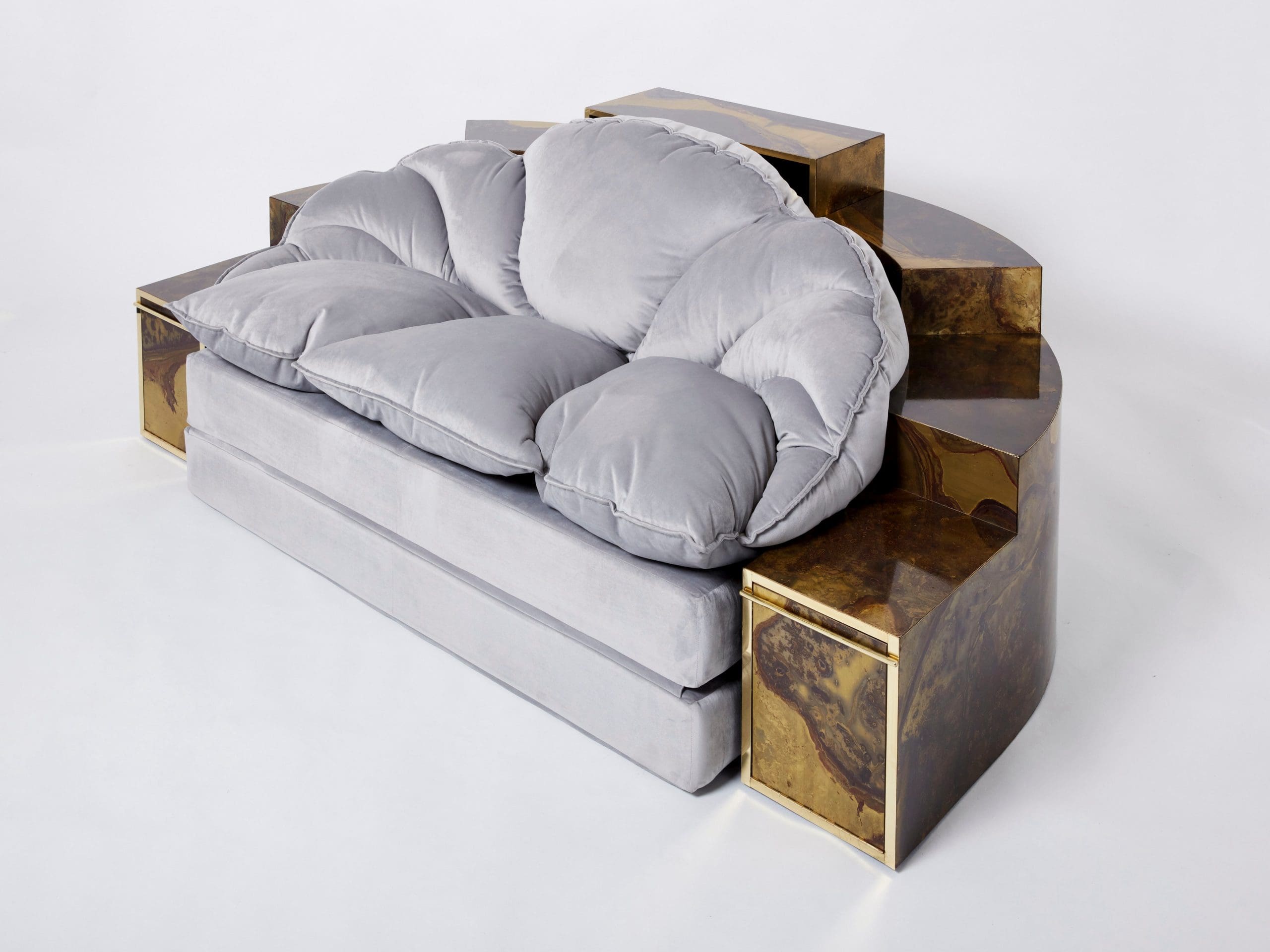 Sofa-lit en velours de laiton oxydé Isabelle & Richard Faure, années 1970