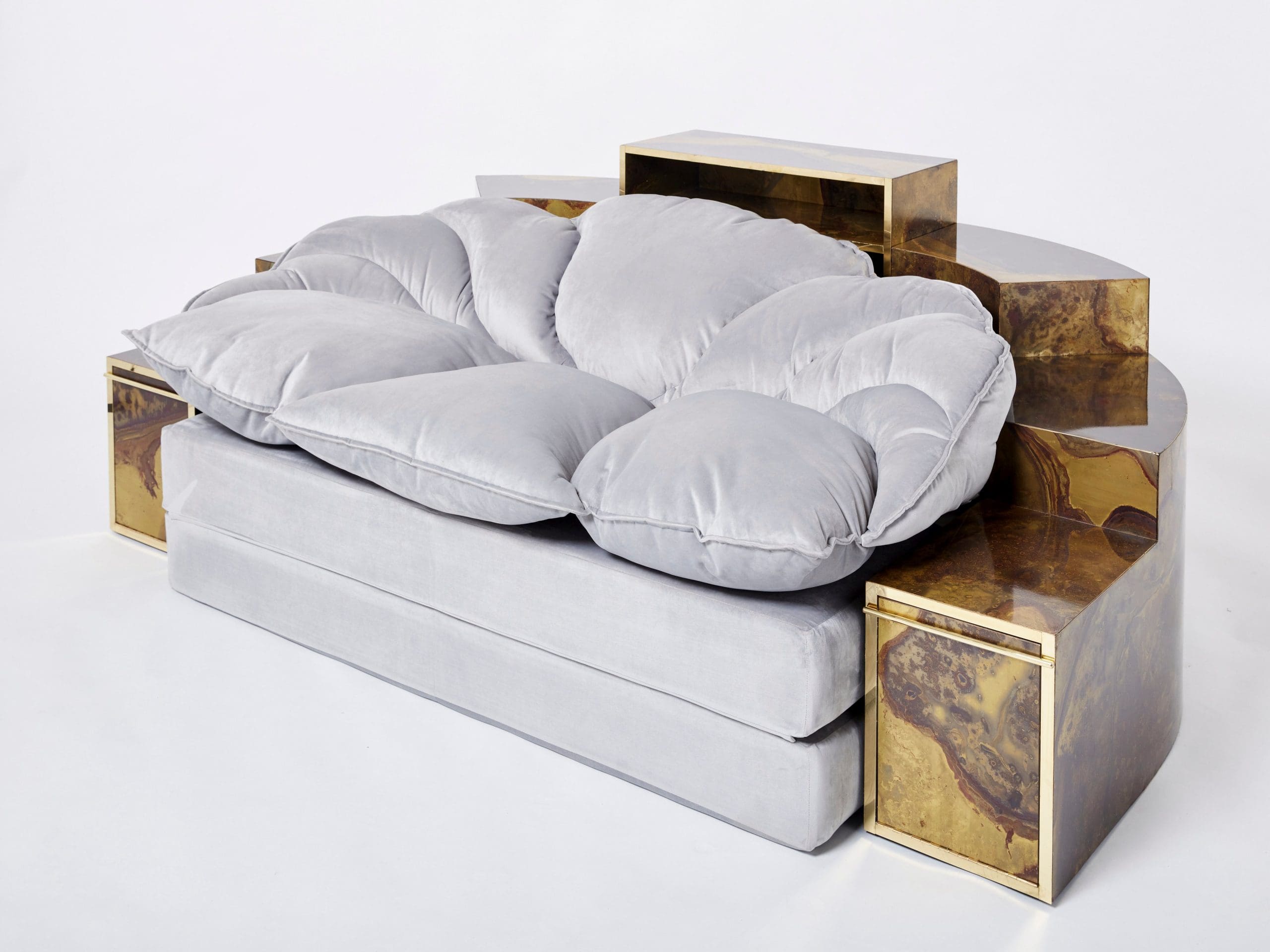 Sofa-lit en velours de laiton oxydé Isabelle & Richard Faure, années 1970