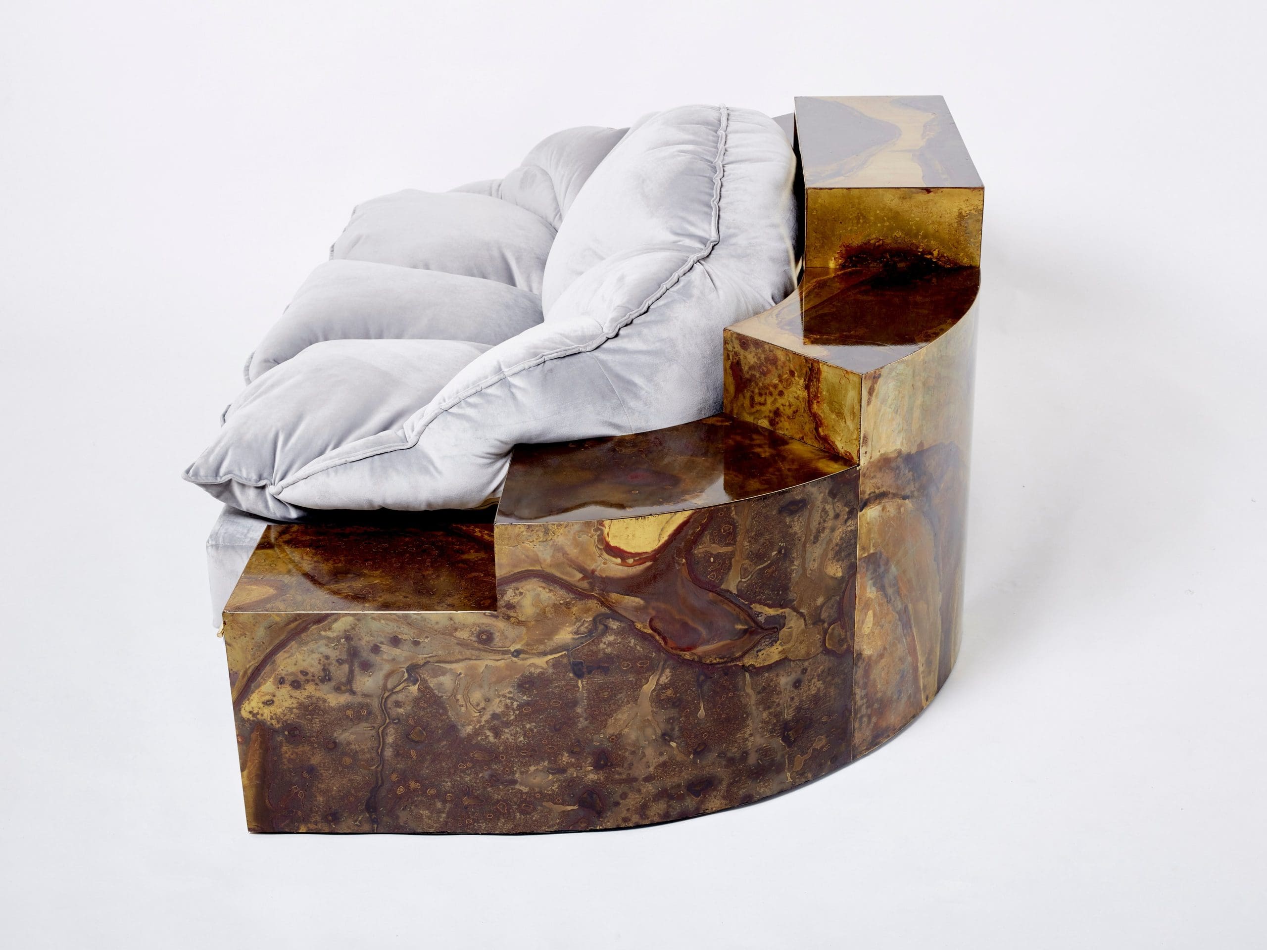 Sofa-lit en velours de laiton oxydé Isabelle & Richard Faure, années 1970