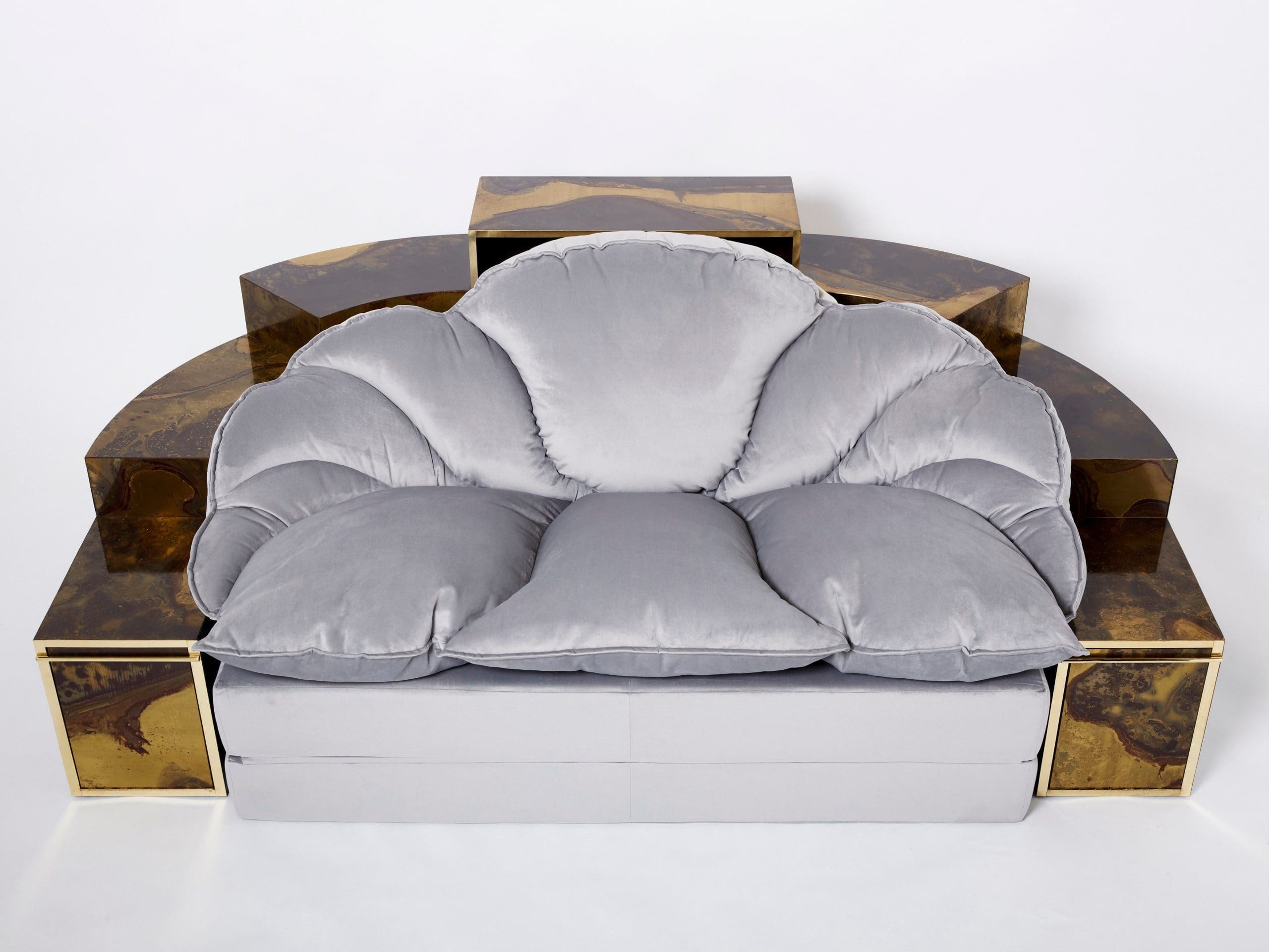 Sofa-lit en velours de laiton oxydé Isabelle & Richard Faure, années 1970