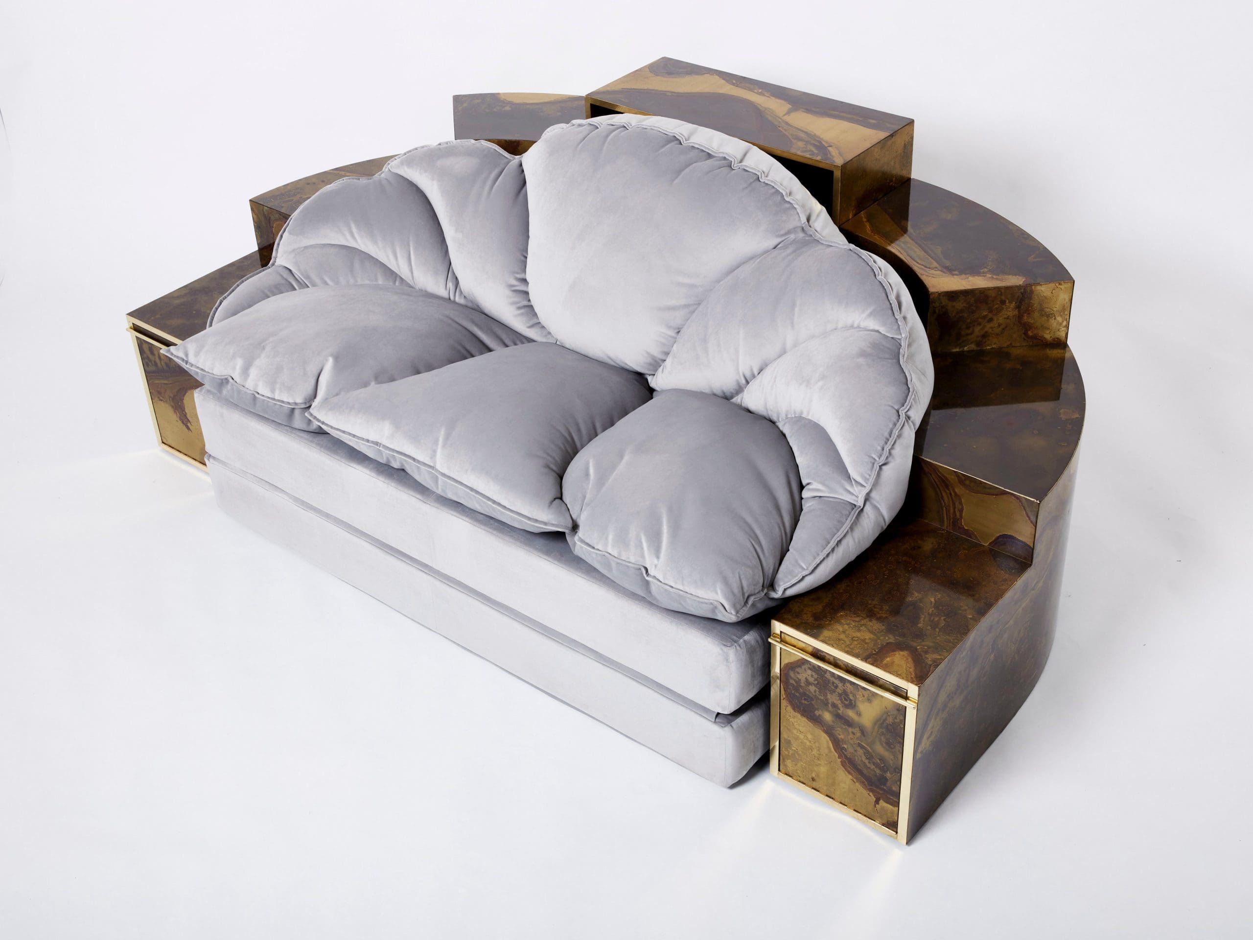 Sofa-lit en velours de laiton oxydé Isabelle & Richard Faure, années 1970