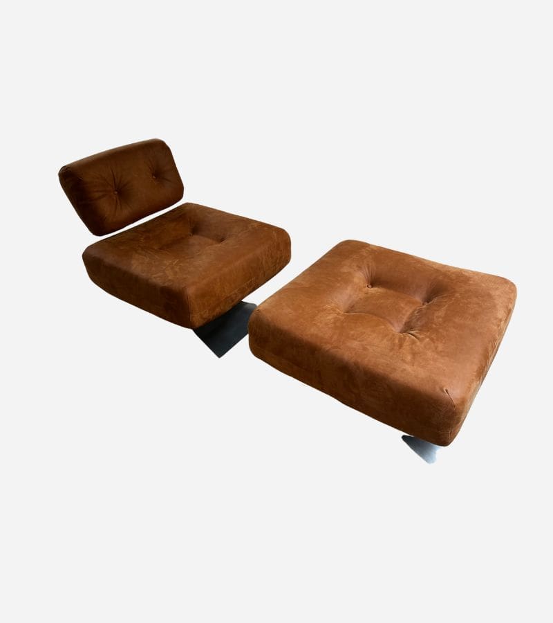 Fauteuil Alta d’Oscar Niemeyer : Ensemble Iconique avec Ottoman (1974)