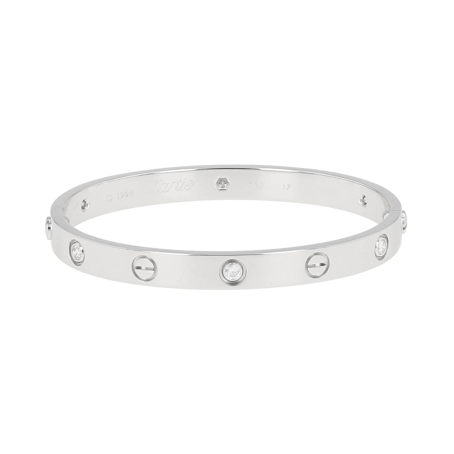 Bracelet Cartier Love 6 diamants en or blanc 18k, taille 17