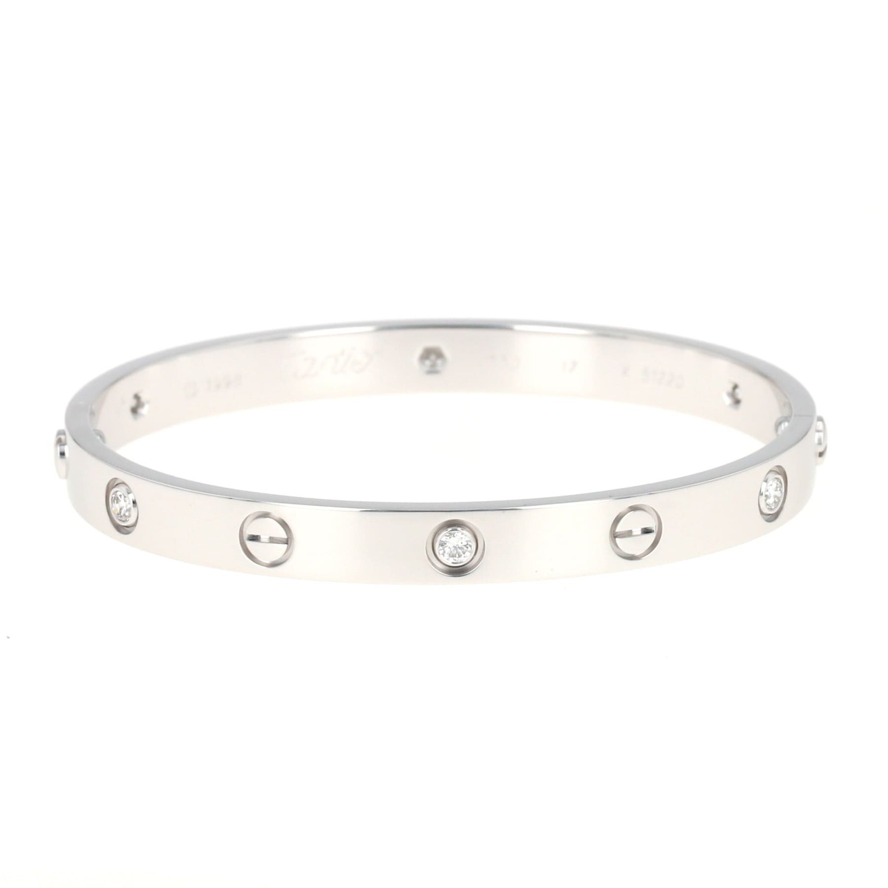 Bracelet Cartier Love 6 diamants en or blanc 18k, taille 17