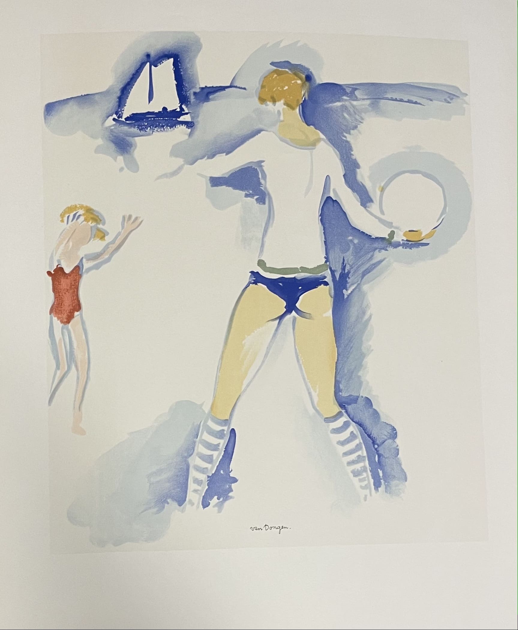 Lithographie originale de Kees Van Dongen – Femme sur la Plage, 1966