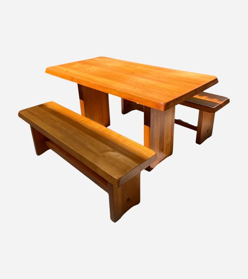 Pierre Chapo – Ensemble de Table et Bancs T14A, Circa 1970