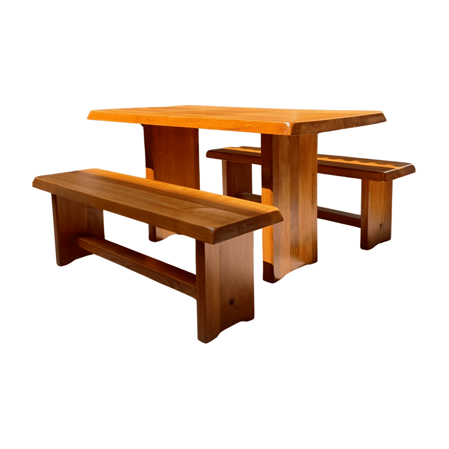 Pierre Chapo – Ensemble de Table et Bancs T14A, Circa 1970