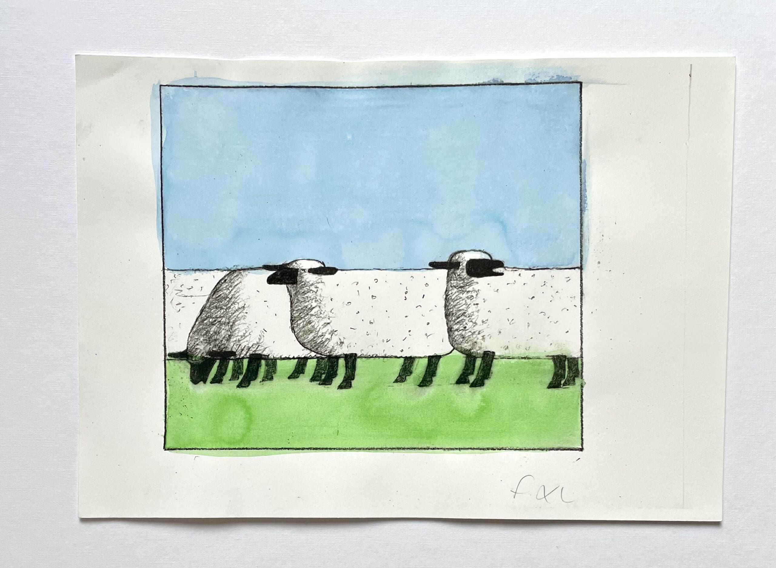 Aquarelle Originale : Les Moutons de François-Xavier Lalanne