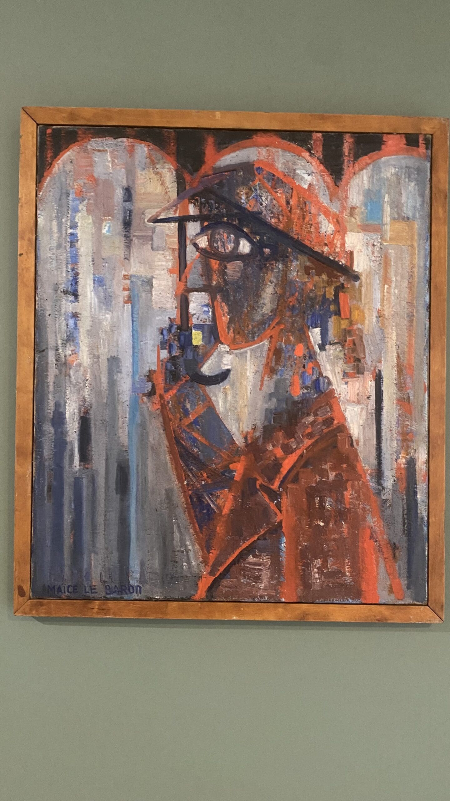 Maïce le Baron (1910-?) « Femme au parapluie » | Huile sur Toile, 1947