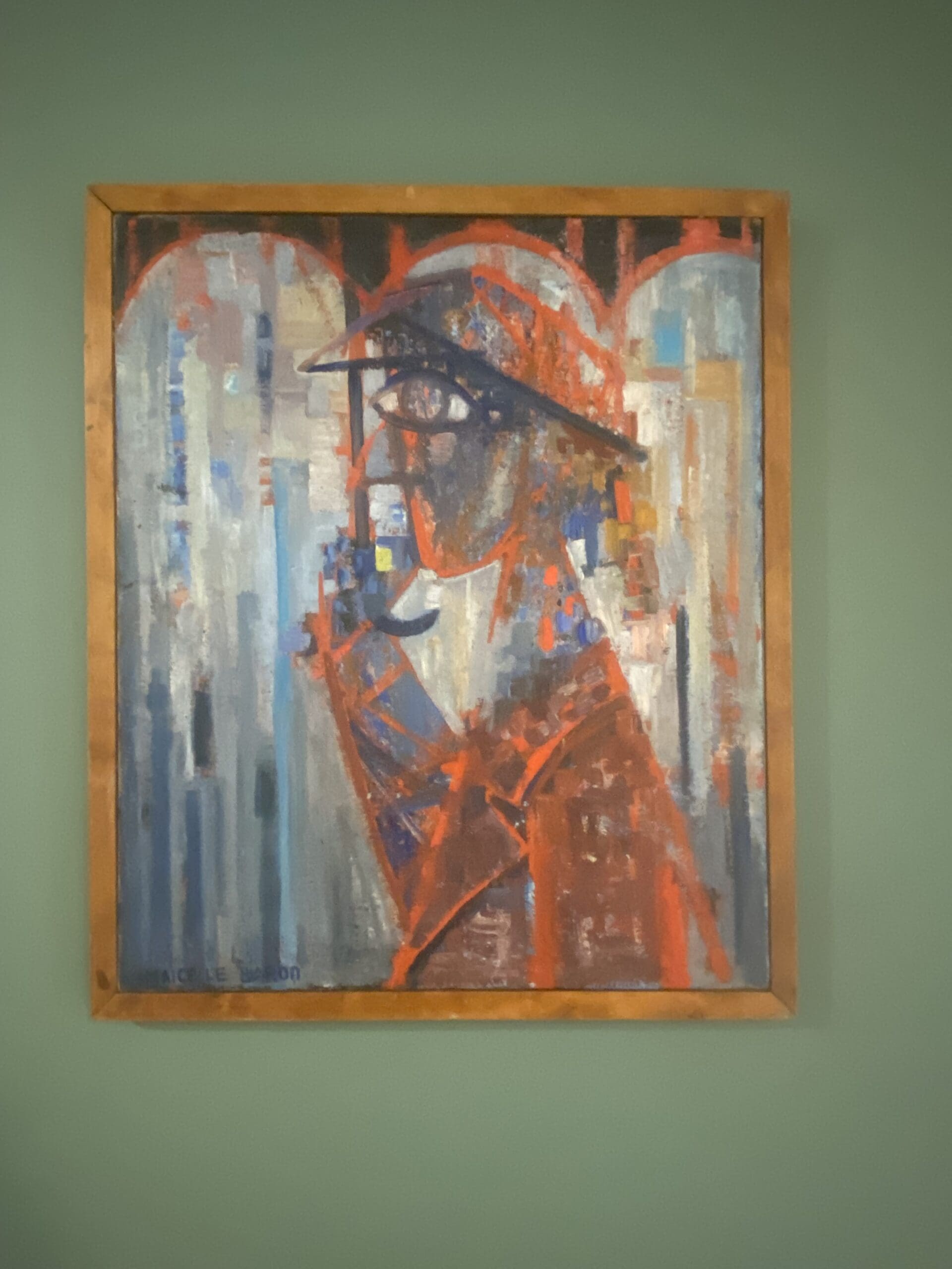 Maïce le Baron (1910-?) « Femme au parapluie » | Huile sur Toile, 1947