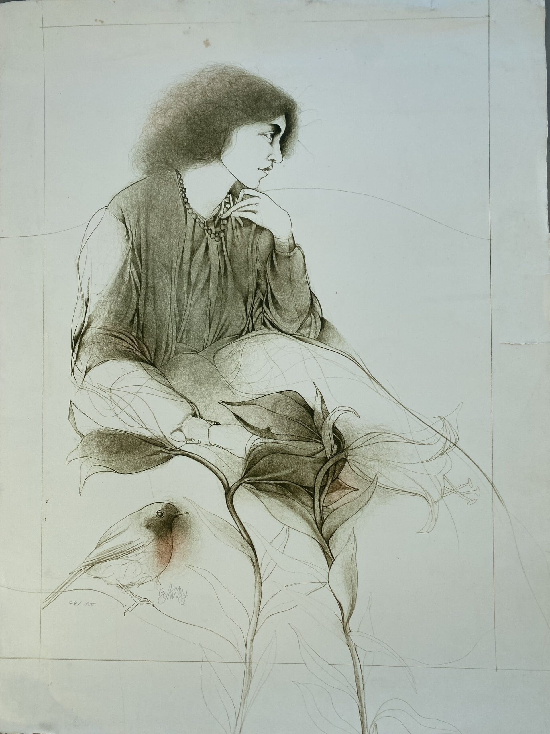Lithographie « Il Pettirosso » (Le Rouge-Gorge), Bruno Bruni, 20ᵉ siècle