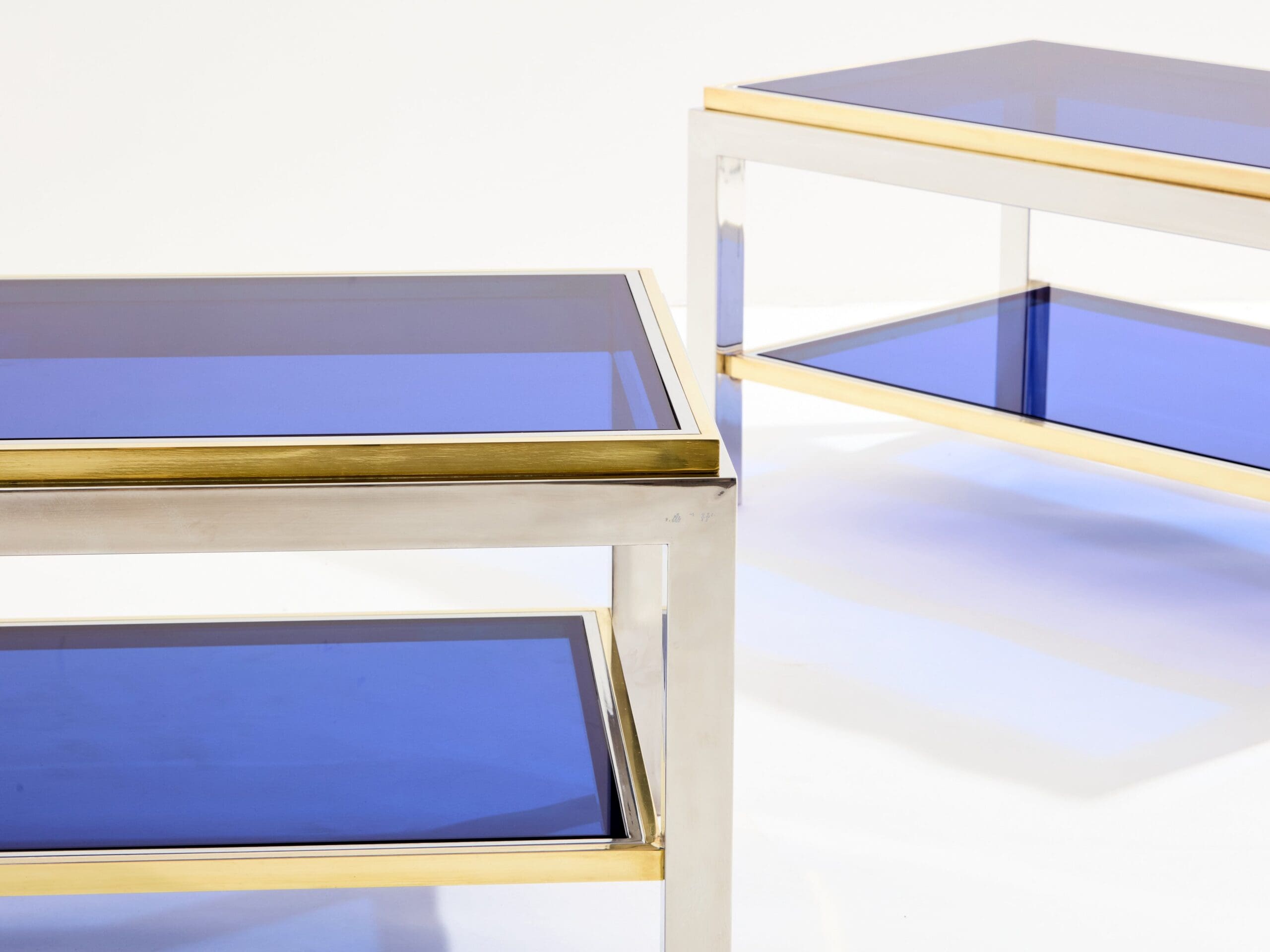 Tables Basses Flaminia en Chrome, Laiton et Verre par Willy Rizzo, Années 1970