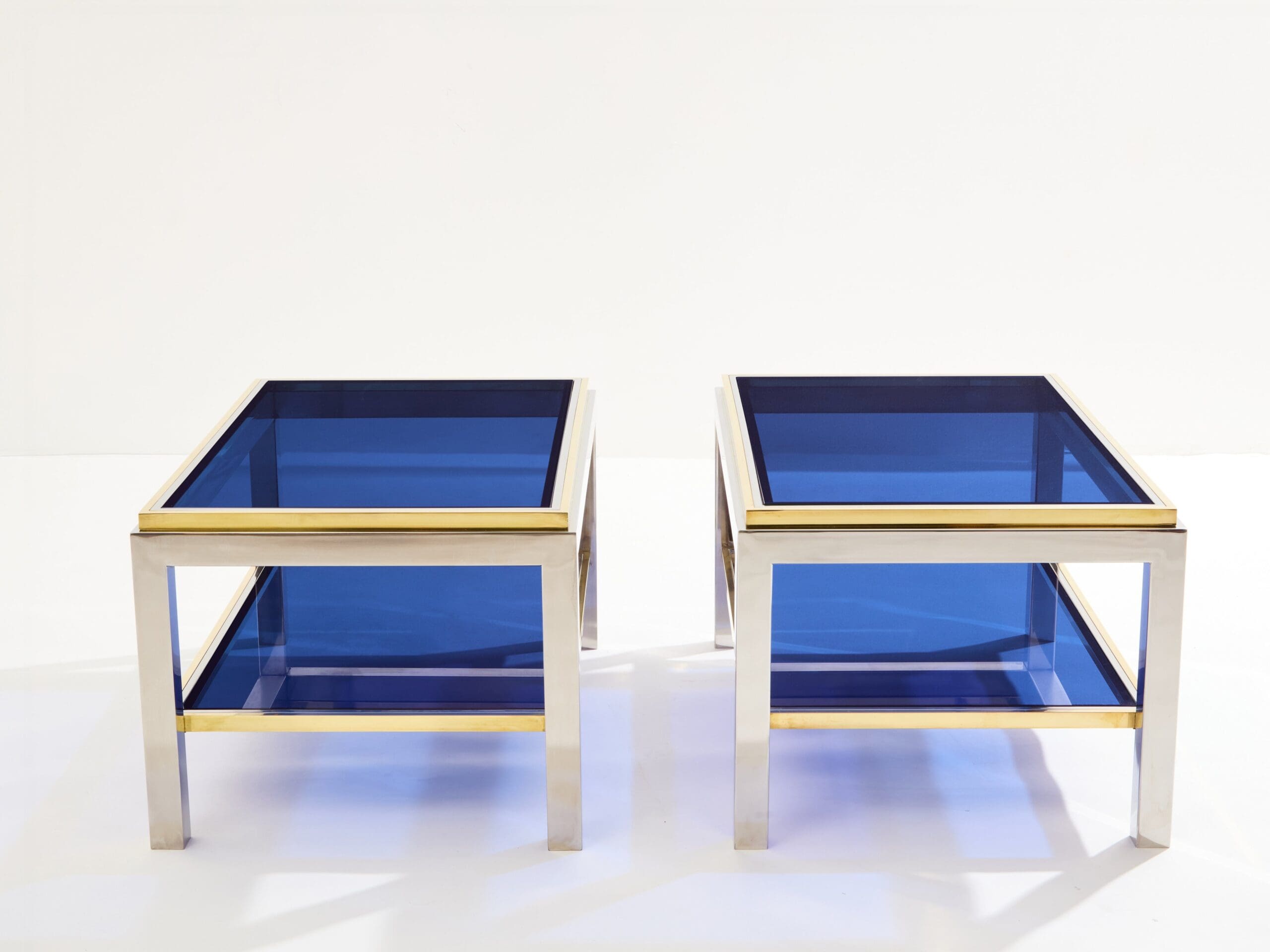 Tables Basses Flaminia en Chrome, Laiton et Verre par Willy Rizzo, Années 1970