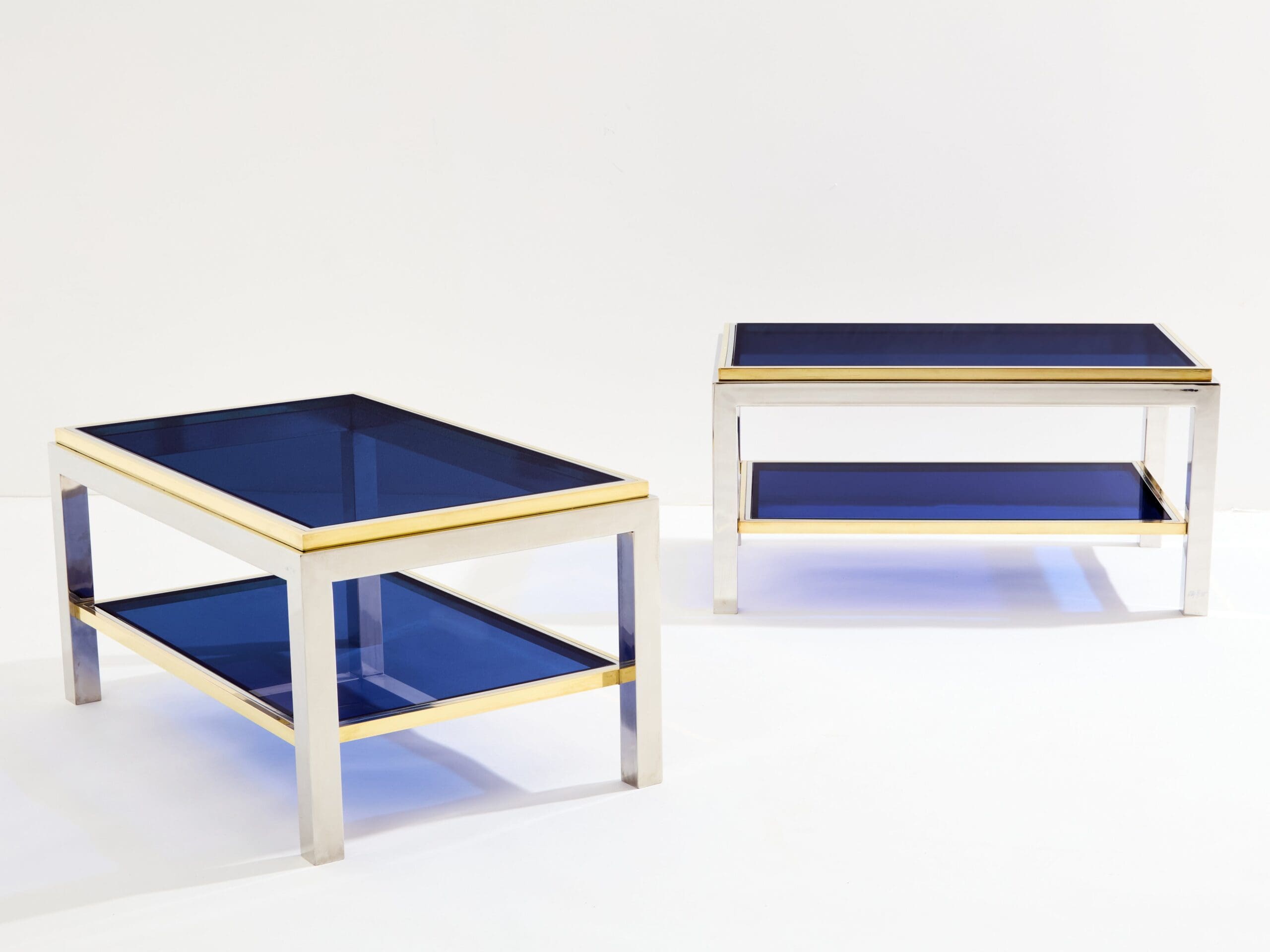 Tables Basses Flaminia en Chrome, Laiton et Verre par Willy Rizzo, Années 1970